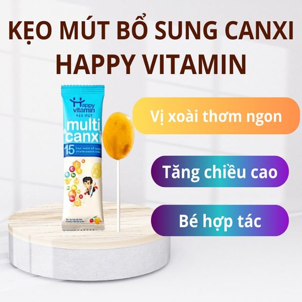Kẹo mút Happy Vitamin Bổ Sung Canxi và 15 Vitamin Tổng Hợp cho bé. Giúp Xương Răng Chắc Khỏe, Tăng Đề Kháng, Miễn Dịch - Dây 5 cây