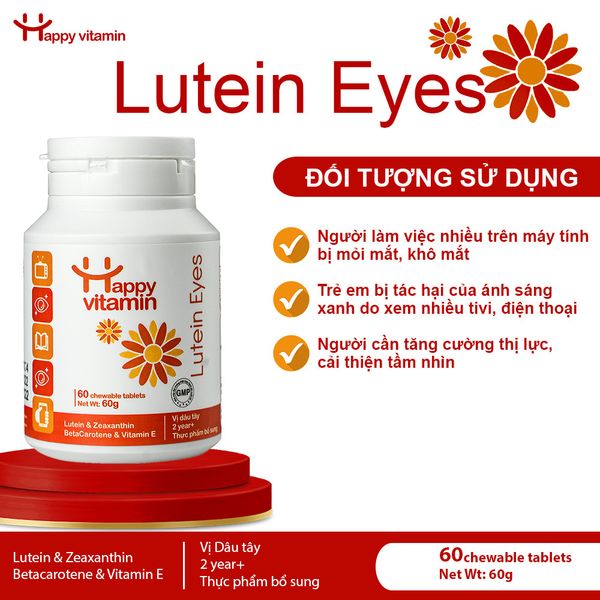 Viên ngậm bổ mắt Happy Vitamin Lutein Eyes giảm nhức mỏi mắt, cải thiện thị lực - Hộp 60 viên