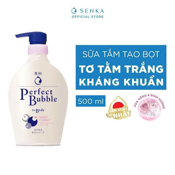 Sữa Tắm Senka Dưỡng Ẩm Hương Hoa Dịu Ngọt Perfect Bubble for Body Sweet Floral+ - Hương Hoa Hồng và Đinh Hương 500ml