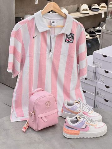 NIKE POLO ZIP BLOCK STRIPED PINK