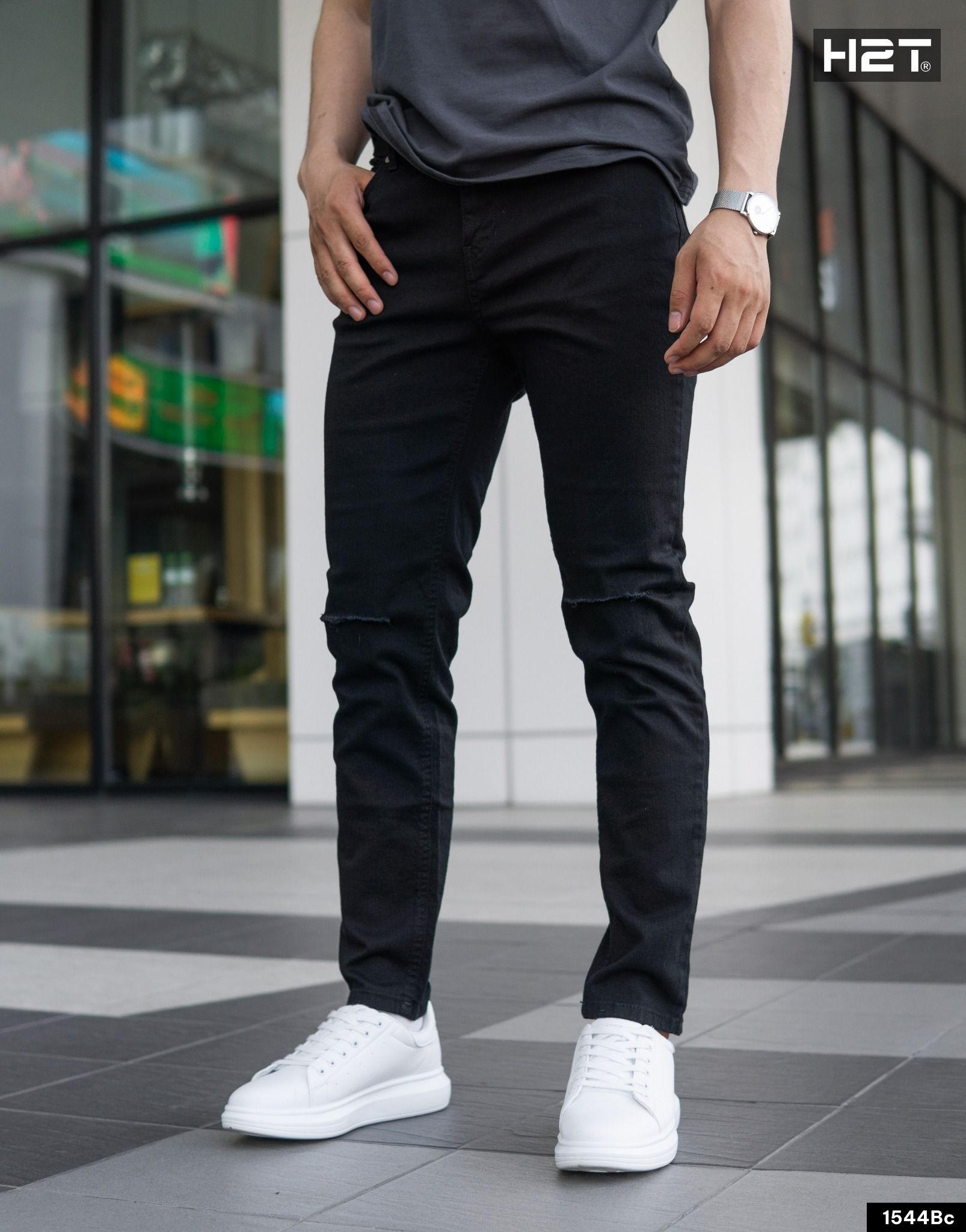  Quần Jeans Simwood Denim Black Ripped Slimfit 1544 