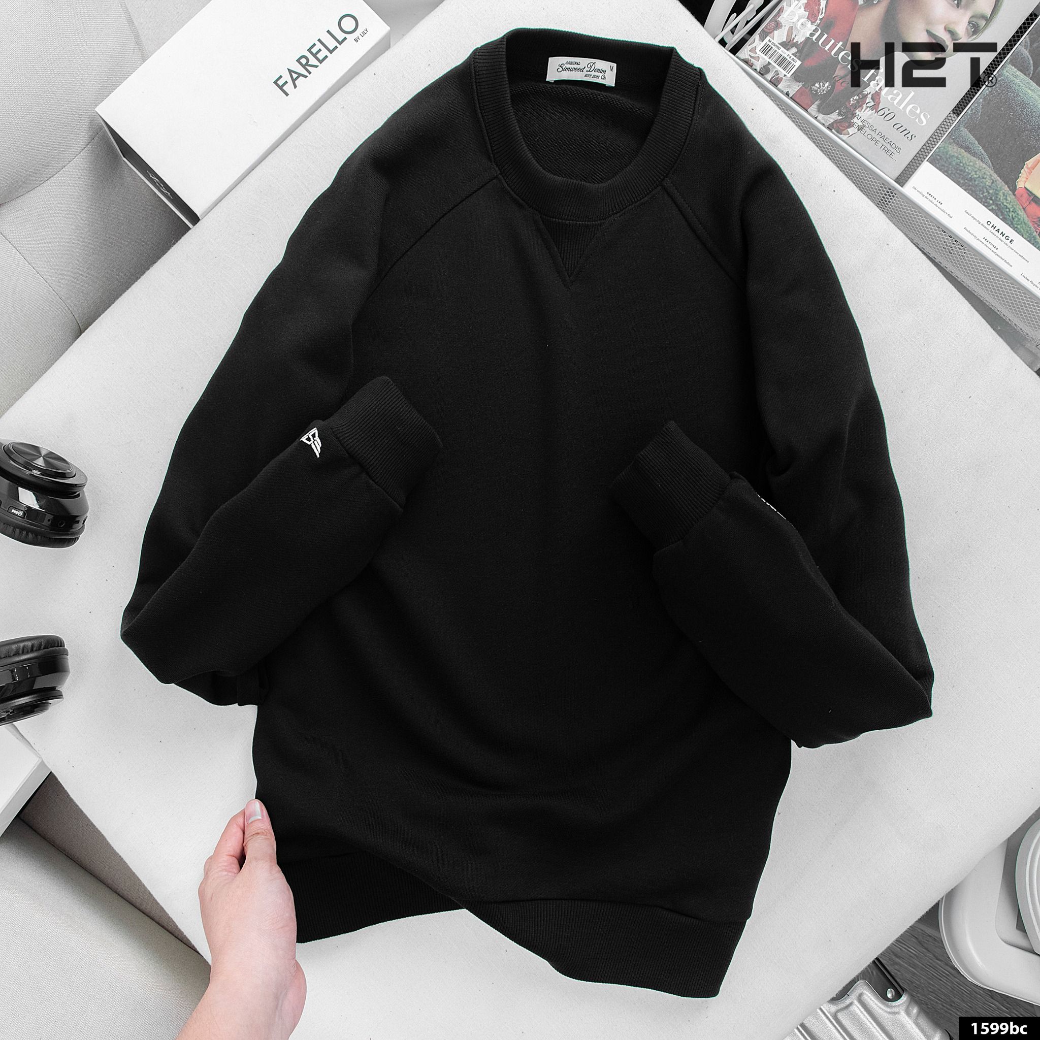 ÁO Nỉ Da Cá Vai Rã Rập Logo In Thêu Tay Áo 1599
