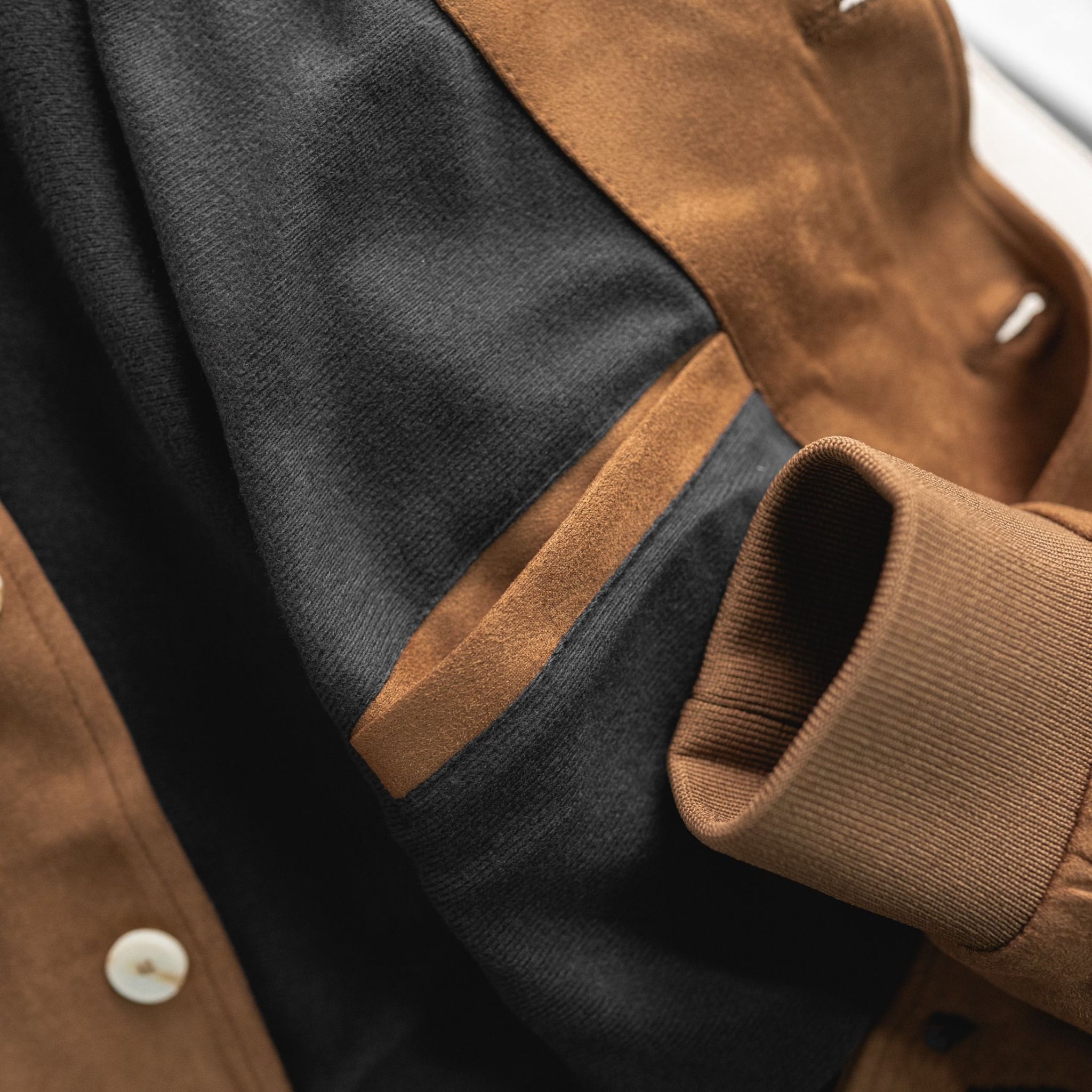 Áo Bomber Suede Jacket Cổ Trụ Khuy Cài 1672