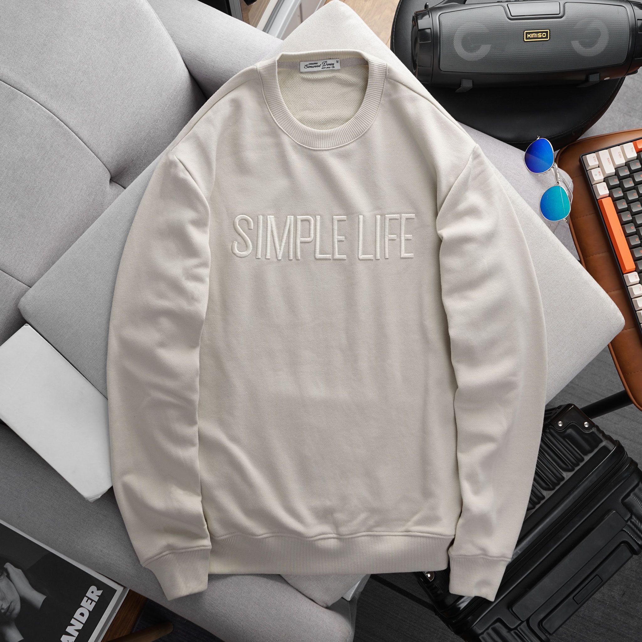 Áo Nỉ Da Cá Thêu Nổi 3D Simple Life 1603