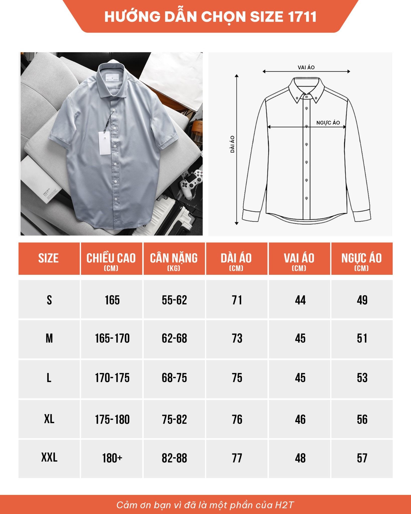  Áo Sơ Mi Cộc Tay Cotton Chống Nhăn Premium Shirts 1711 