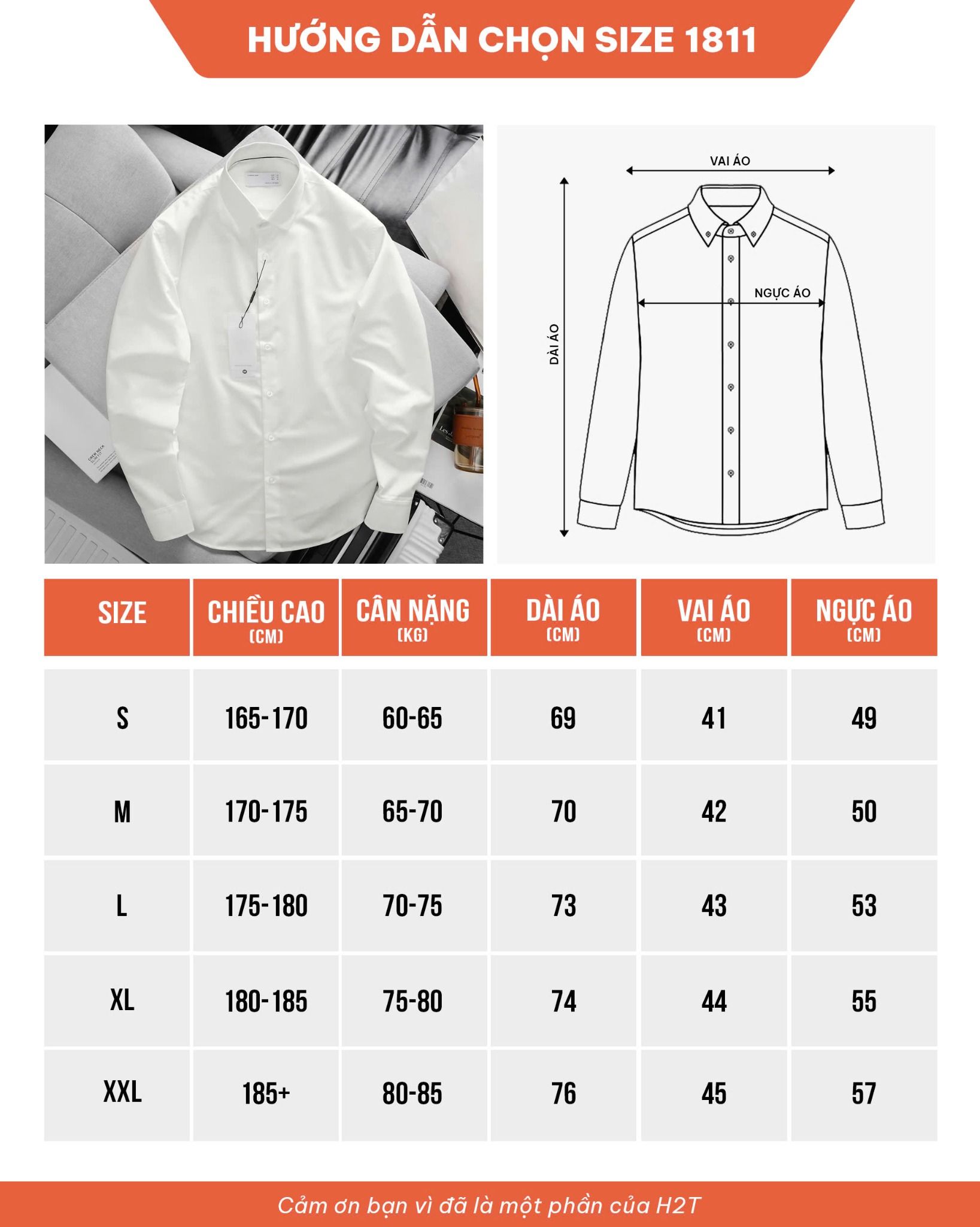 Áo Sơ Mi Trắng Dài Tay Lót Viền Cổ Modal Shirts 1811