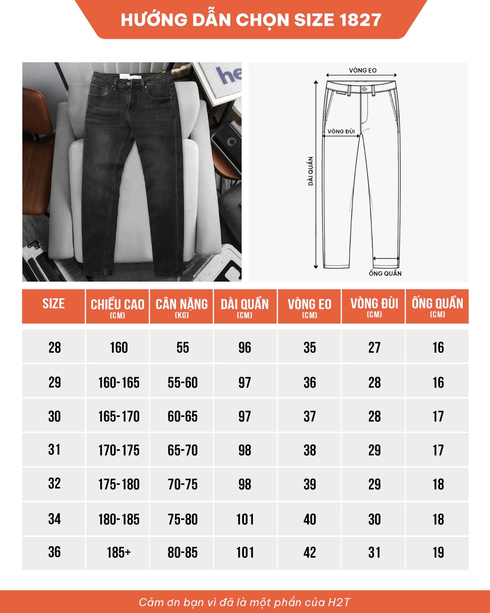 Quần Jeans Slimfit Dark Grey Wash 1827