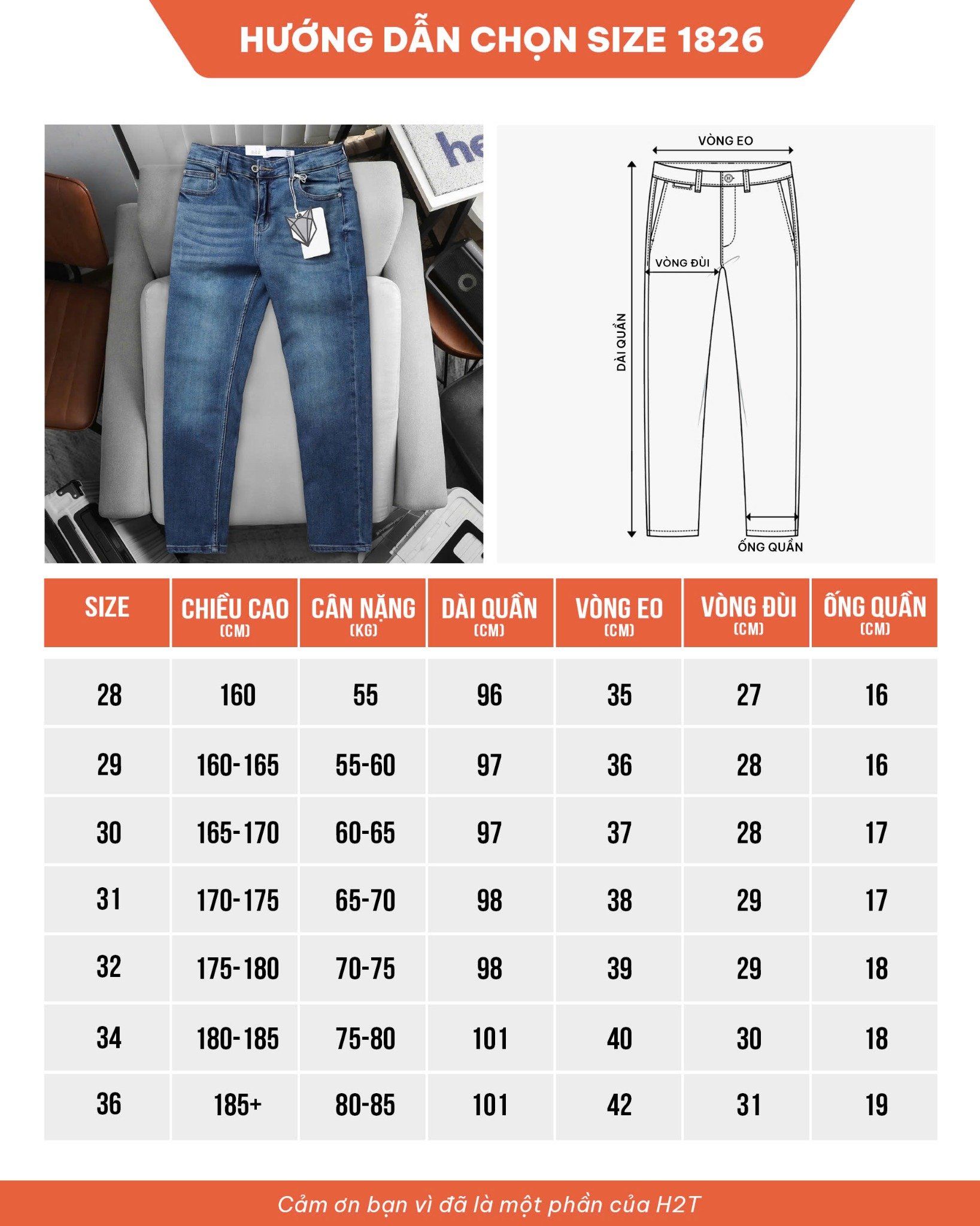 Quần Jeans Dark Blue Wash Slimfit 1826