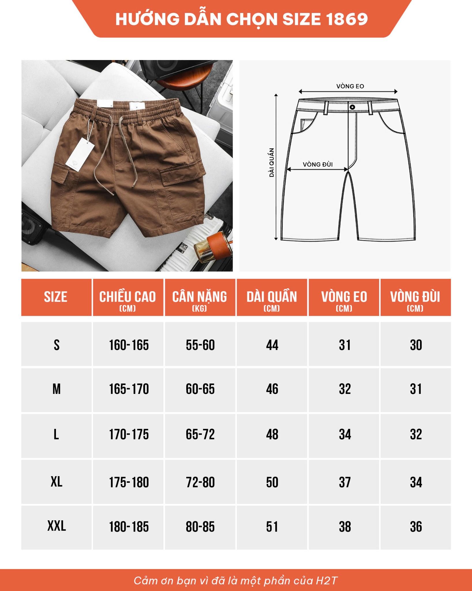 Quần short kaki túi hộp 1869
