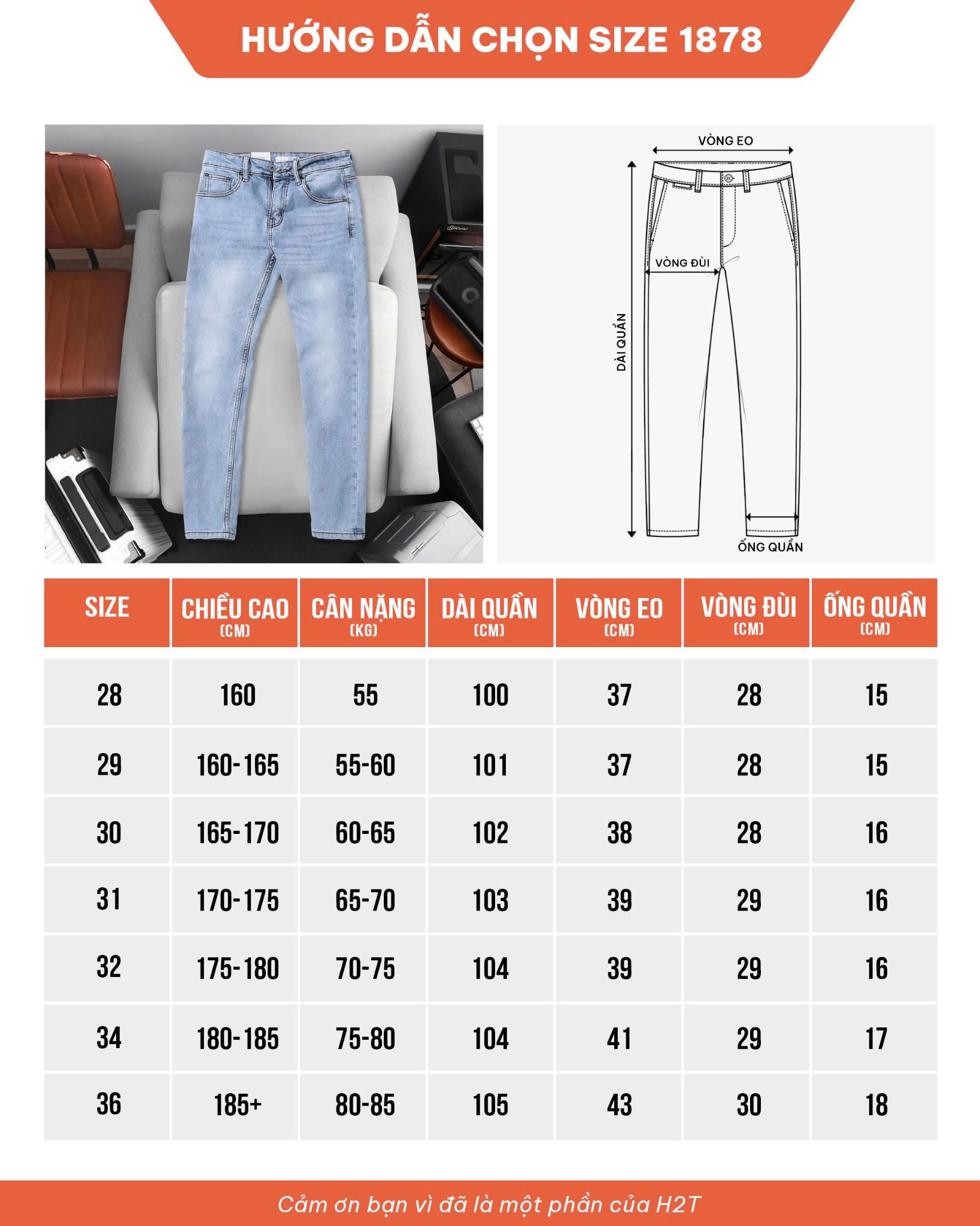 Quần Jeans Slimfit Blue Wash 1878