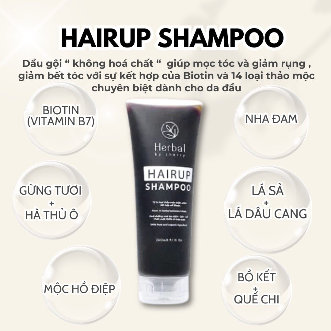 HAIRUP Shampoo - Dầu gội Biotin & Thảo mộc kích mọc tóc (260ml)