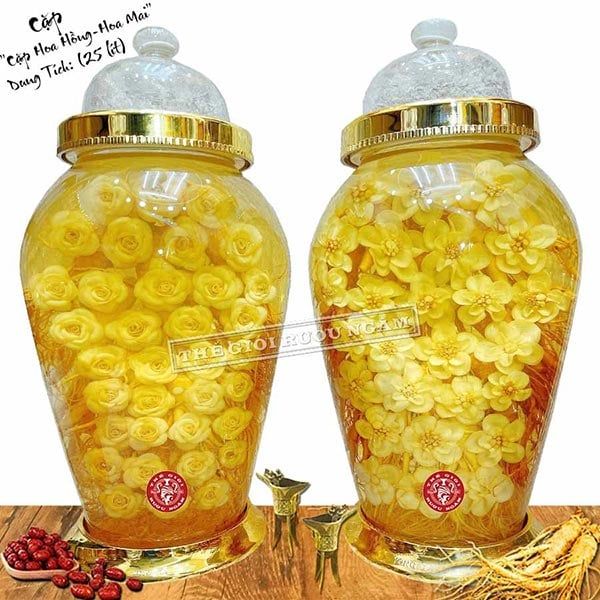  Cặp Bình Hoa Sâm Kết Hoa Hồng - Hoa Mai Số 3 (25 Lít) 