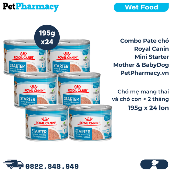  Combo Pate chó Royal Canin Mini Starter Mother & BabyDog 195g - 24 lon - Chó mẹ mang thai & chó con < 2 tháng 