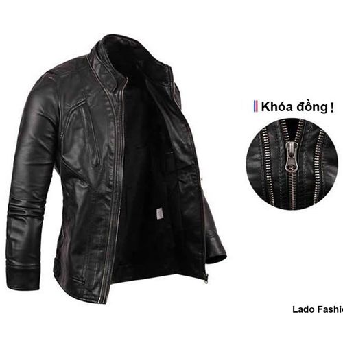 Áo khoác da dây kéo đôi lót dù LV-123