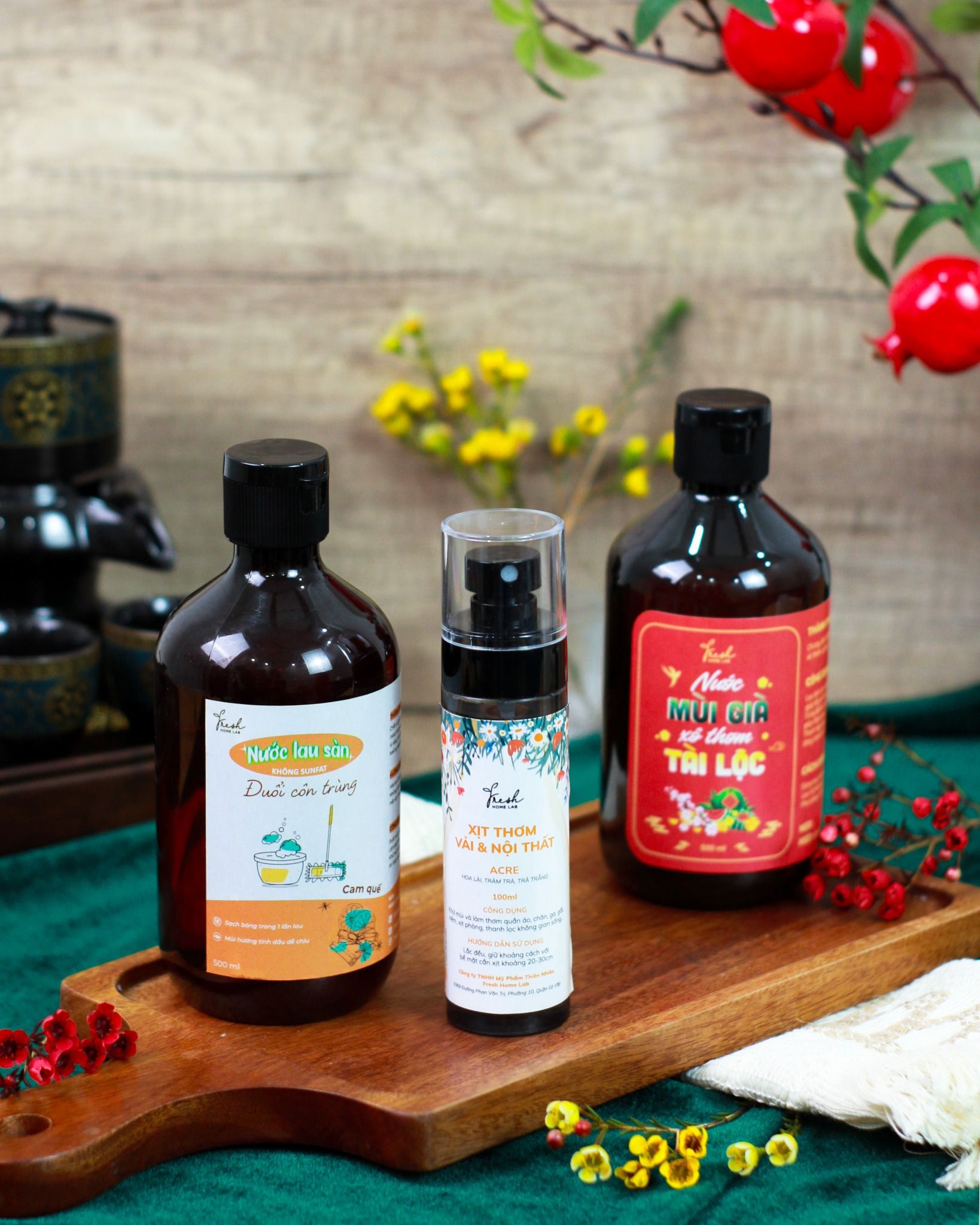 Combo Nước lau sàn và Chai xịt khử mùi đuổi côn trùng, Nước mùi già - Fresh Home Lab