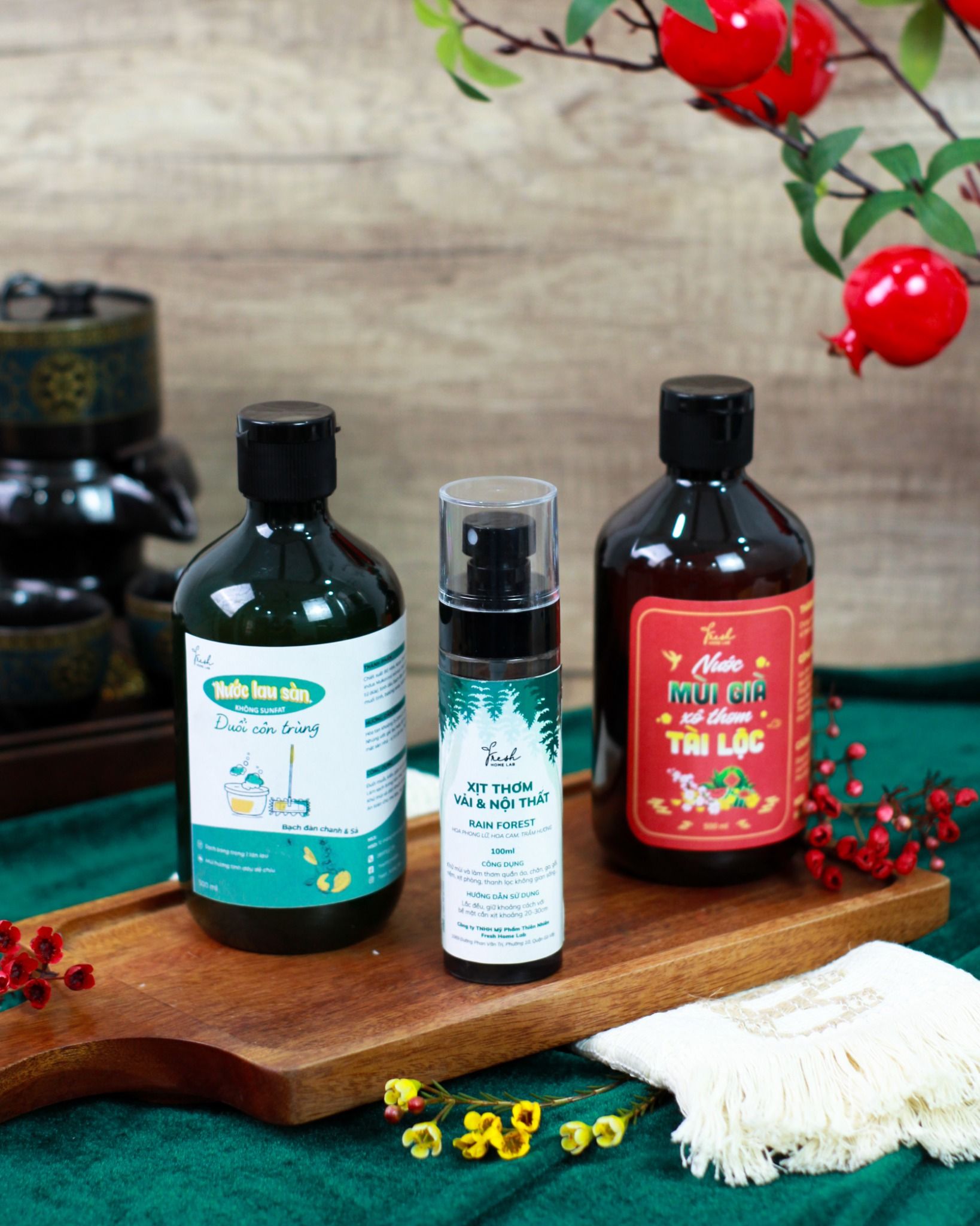 Combo Nước lau sàn và Chai xịt khử mùi đuổi côn trùng, Nước mùi già - Fresh Home Lab