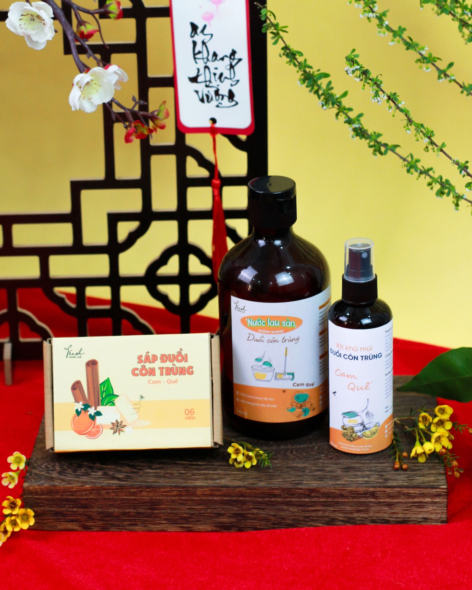 Combo Nước lau sàn, Sáp thơm và Bình xịt khử mùi đuổi côn trùng - Fresh Home Lab
