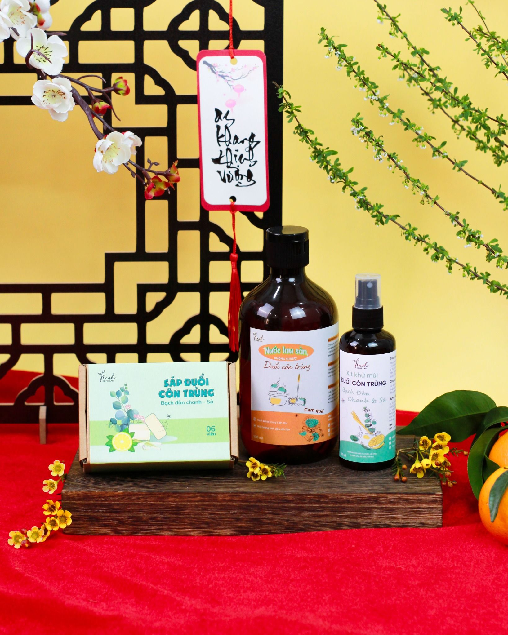 Combo Nước lau sàn, Sáp thơm và Bình xịt khử mùi đuổi côn trùng - Fresh Home Lab
