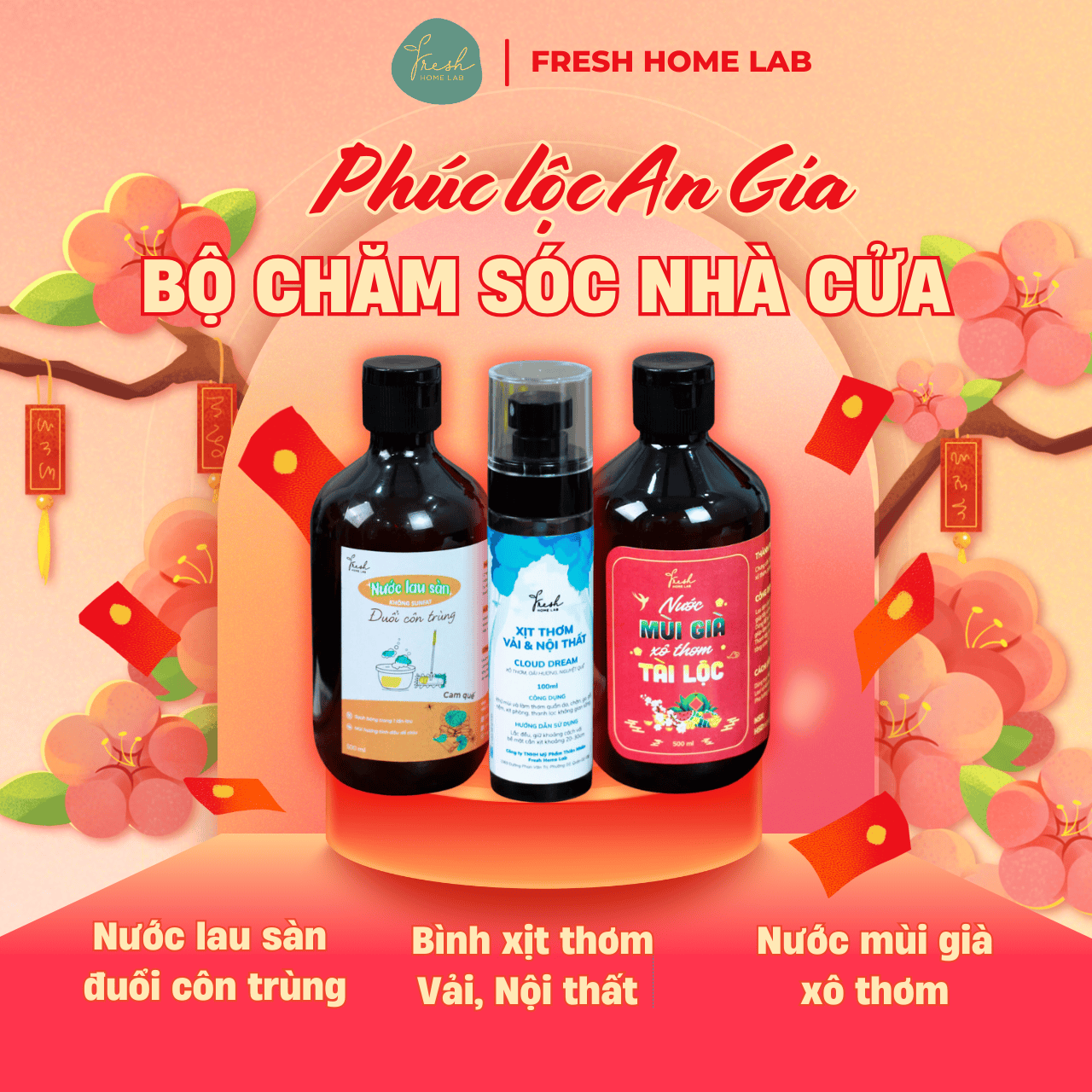 Combo Nước lau sàn và Chai xịt khử mùi đuổi côn trùng, Nước mùi già - Fresh Home Lab