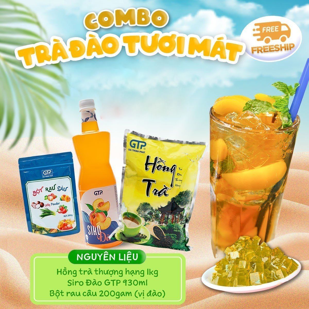 Combo Trà Đào - Topping thạch rau câu - Combo nguyên liệu