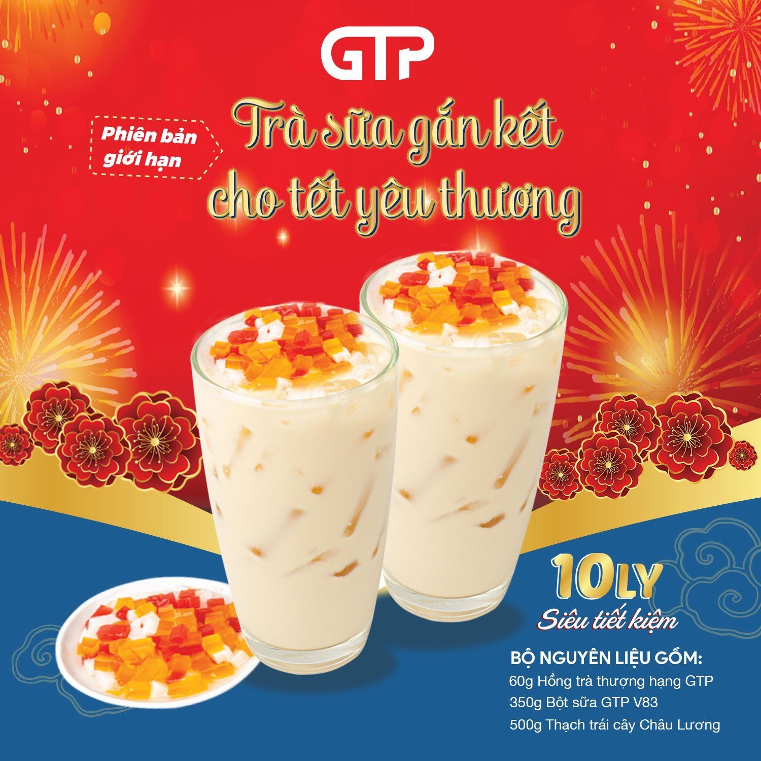 10 ly - Set Nguyên Liệu tự pha trà sữa – Topping thạch trái cây