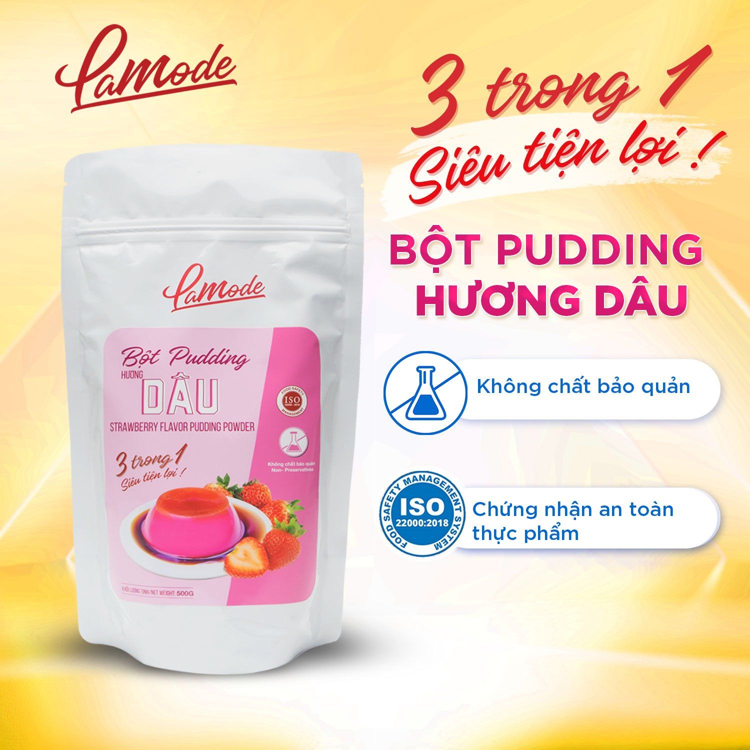 Bột bánh pudding Lamode hương dâu - 3 trong 1