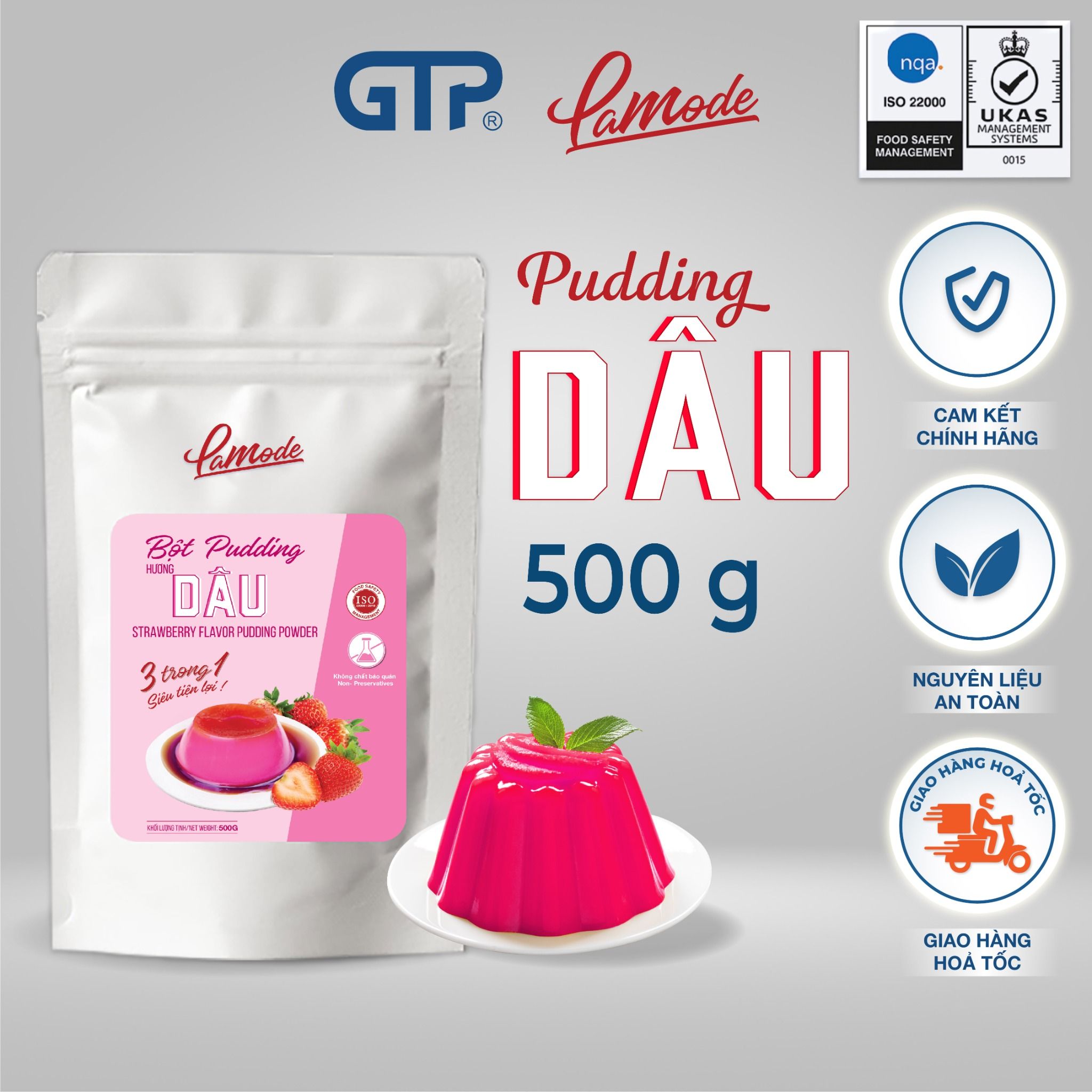 Bột bánh pudding Lamode hương dâu - 3 trong 1