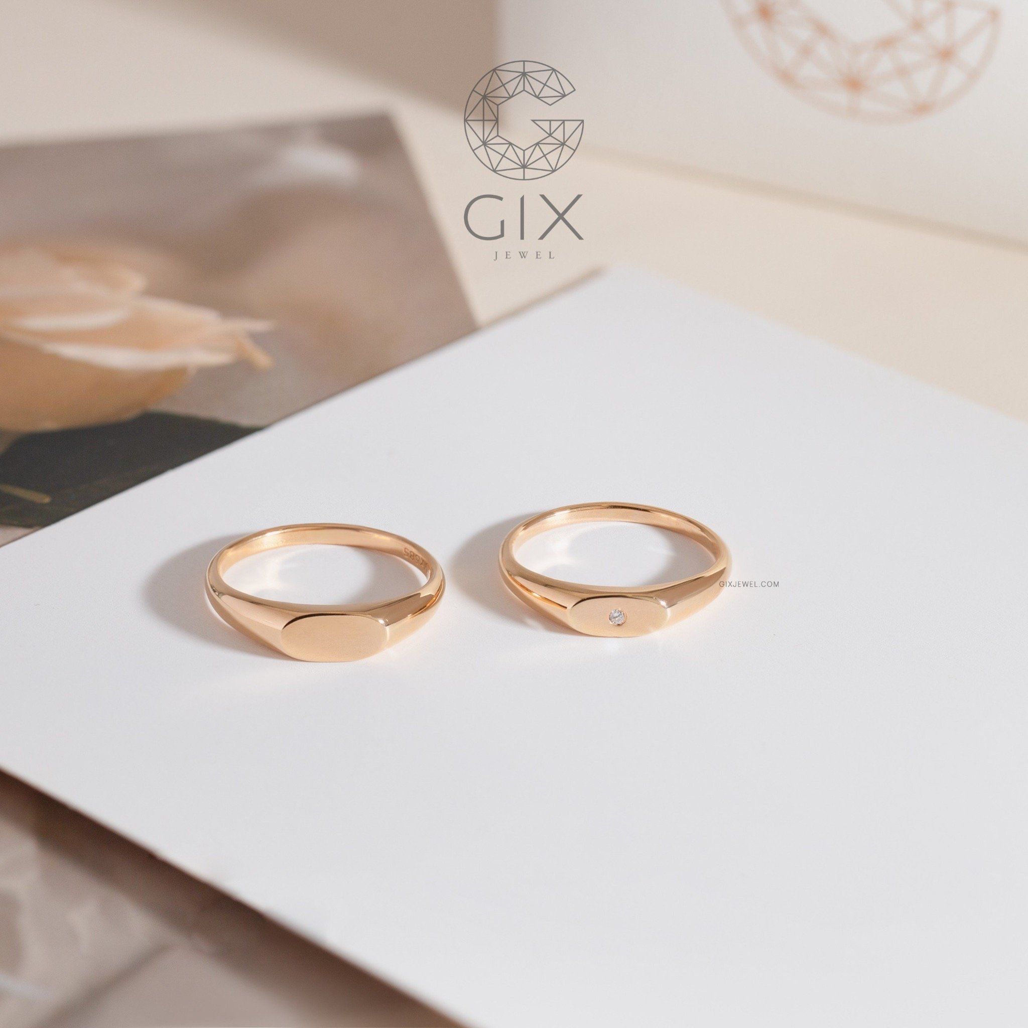 Nhẫn Cưới Vàng 10k Đôi Signet Ring Đẹp Gix Jewel - GCR25050129