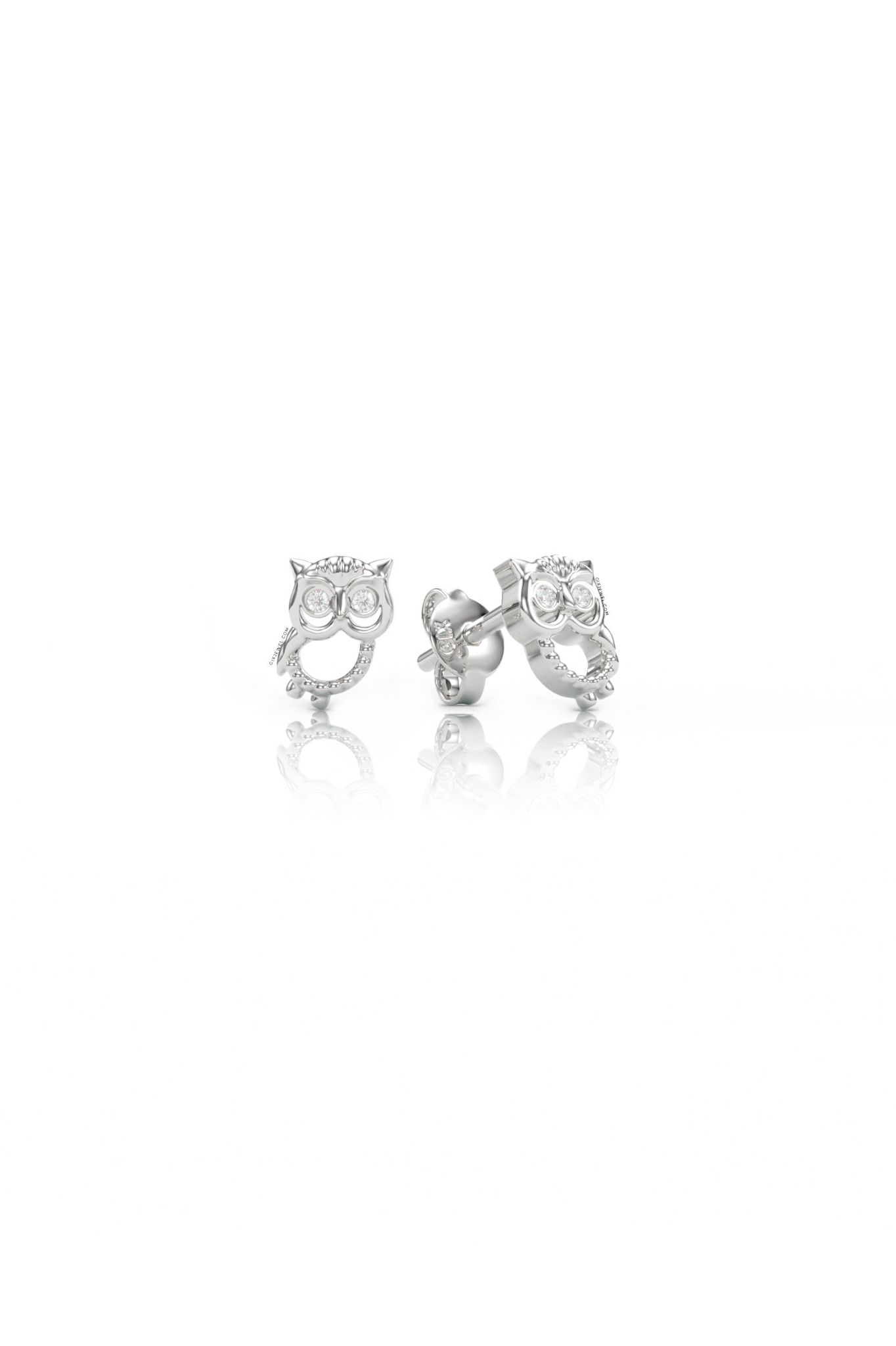 Bông tai bạc nữ cá tính mạ vàng hồng đẹp hình cú mèo đính kim cương tấm Gix Jewel