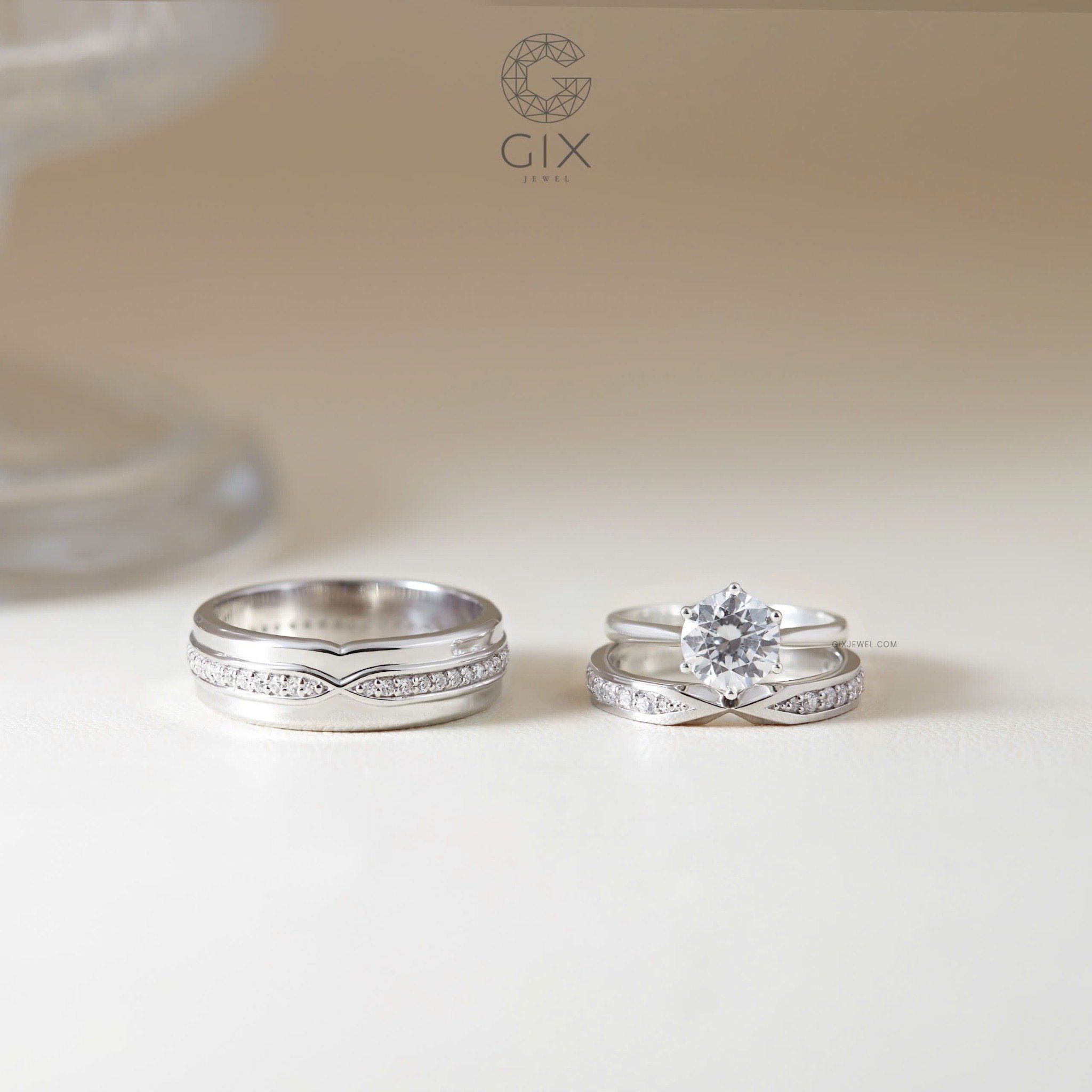 Cặp nhẫn cưới vàng 18k vô cực đính kim cương Gix Jewel - GCR25050063
