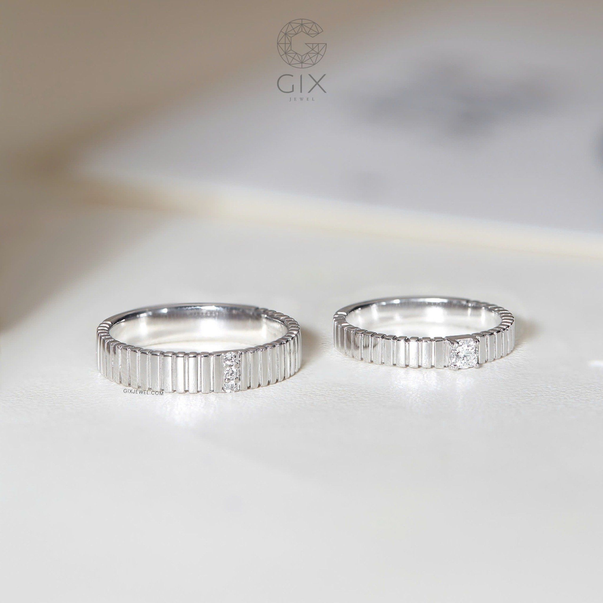 Nhẫn Cưới Vàng 610 Kim Cương Đẹp Gix Jewel - GCR25050115