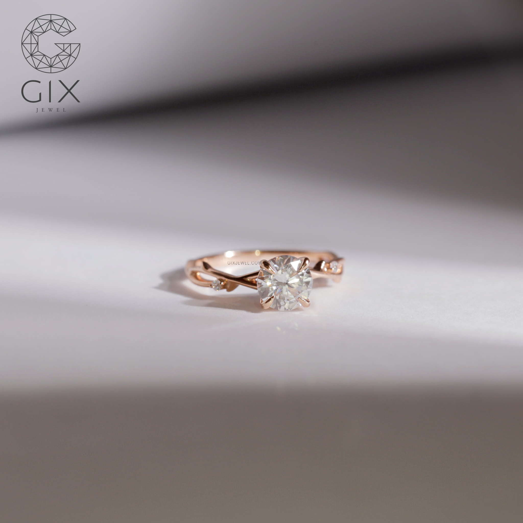Nhẫn cầu hôn kim cương vàng hồng 18k bạc 925 đính hột cao đẹp GixJewel