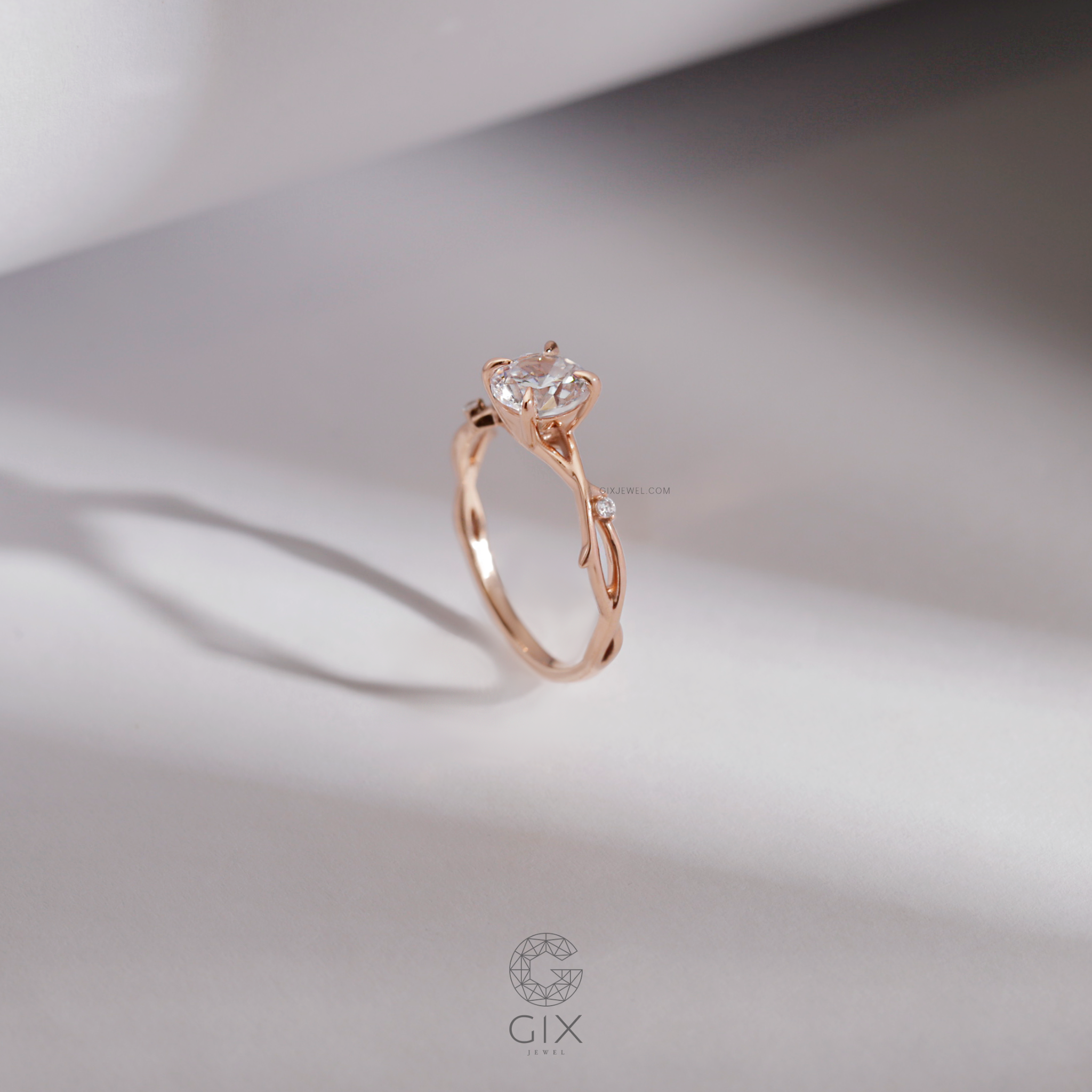 Nhẫn cầu hôn kim cương vàng hồng 18k bạc 925 đính hột cao đẹp GixJewel