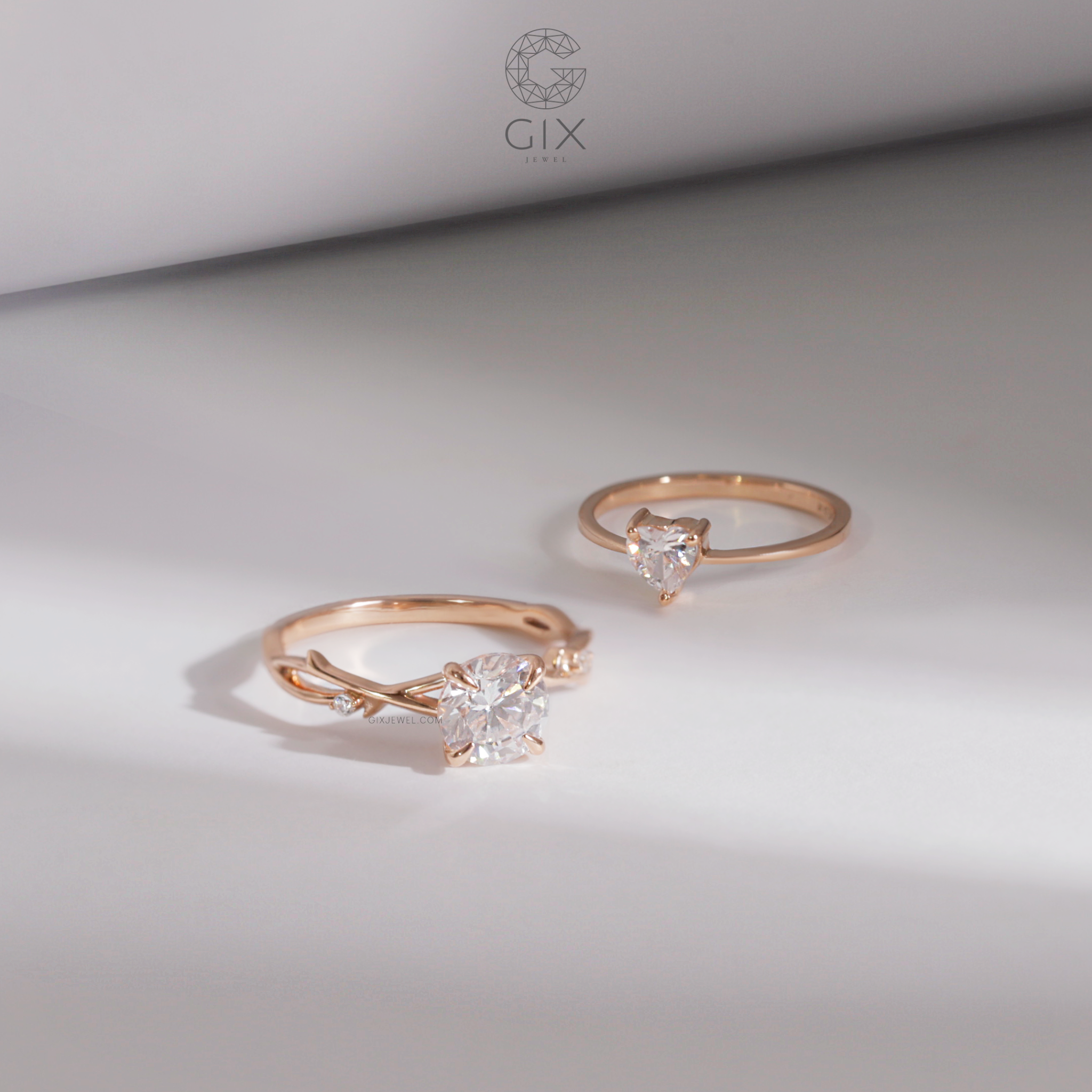 Nhẫn cầu hôn kim cương vàng hồng 18k bạc 925 đính hột cao đẹp GixJewel