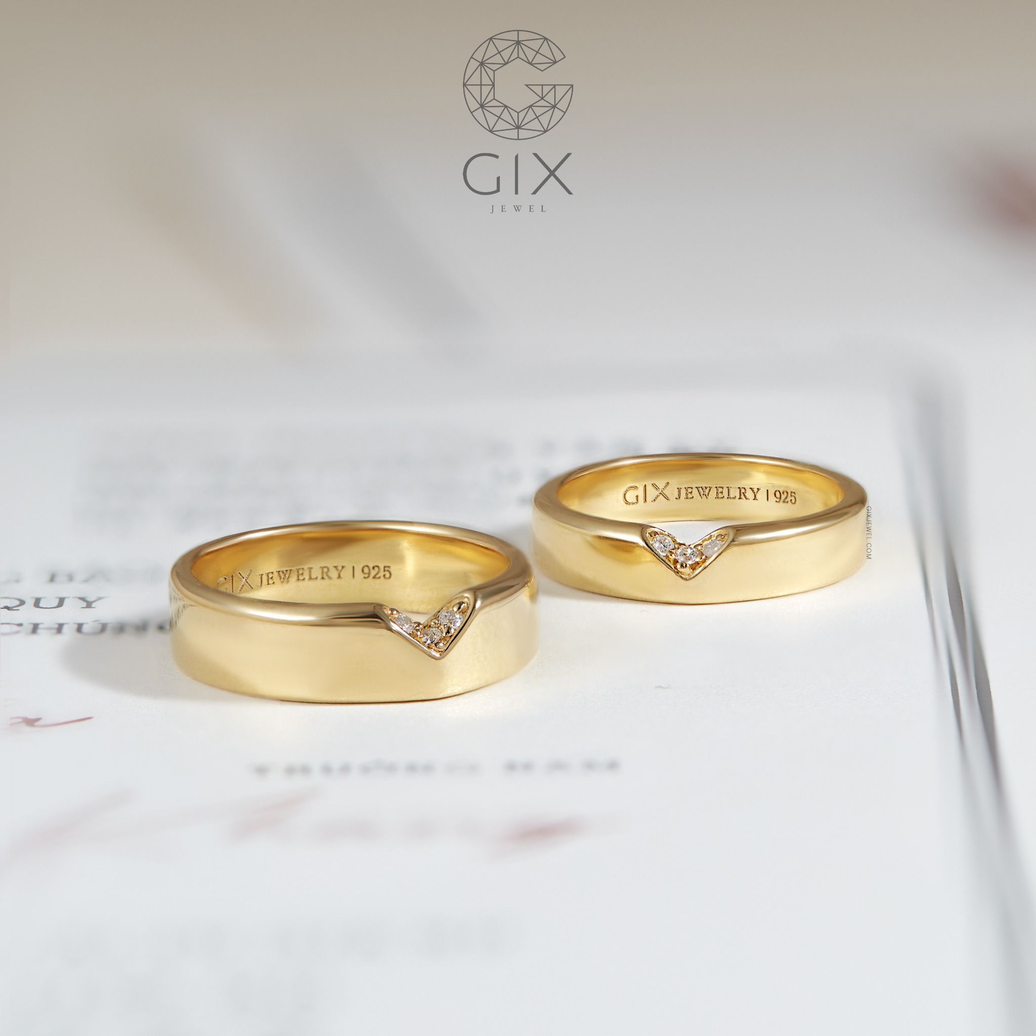 Nhẫn cưới trái tim vàng 18k thiết kế đẹp kim cương cao cấp sang trọng Gix Jewelry