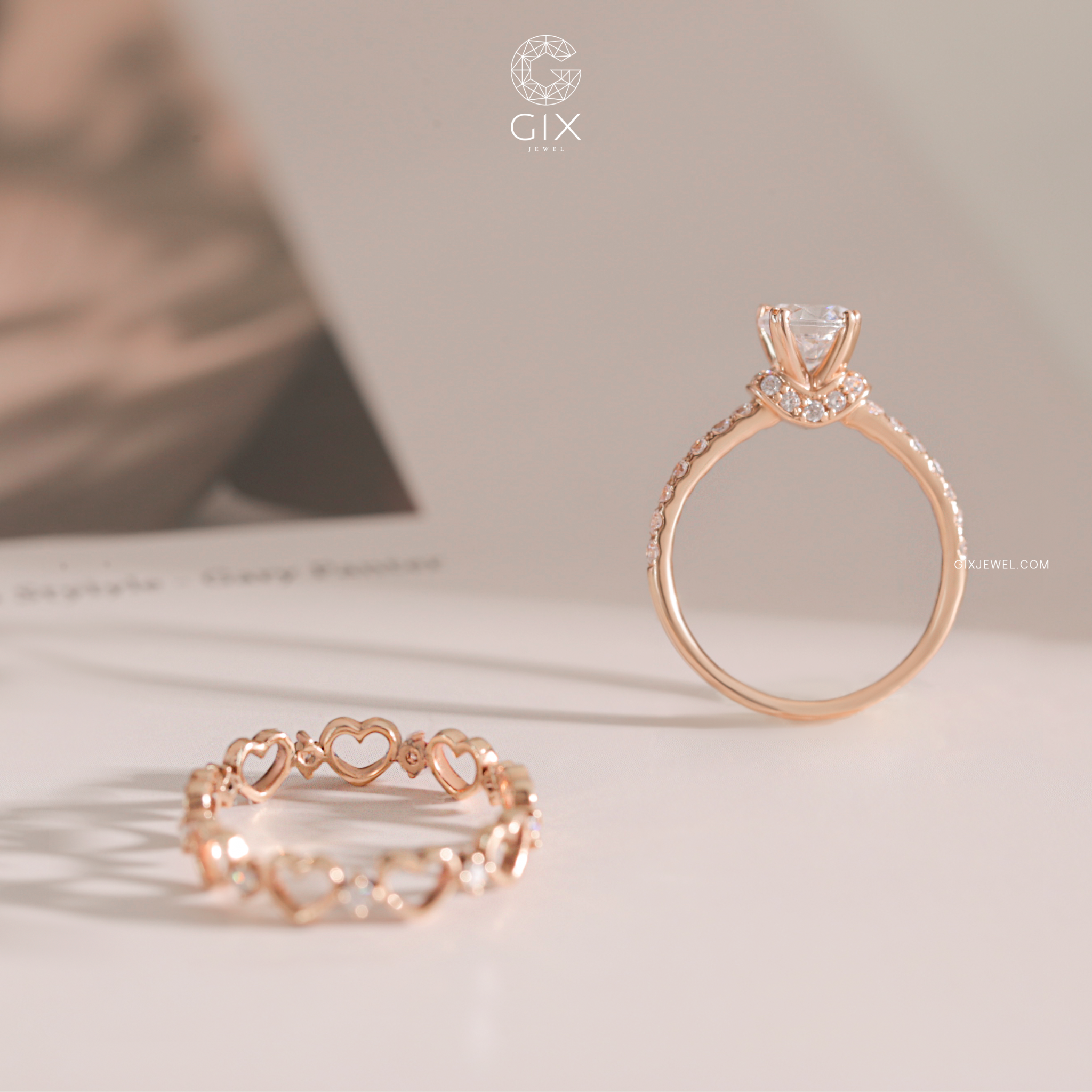 Nhẫn kim cương cầu hôn đẹp vàng hồng 18k cho bạn gái kim cương thiên nhiên