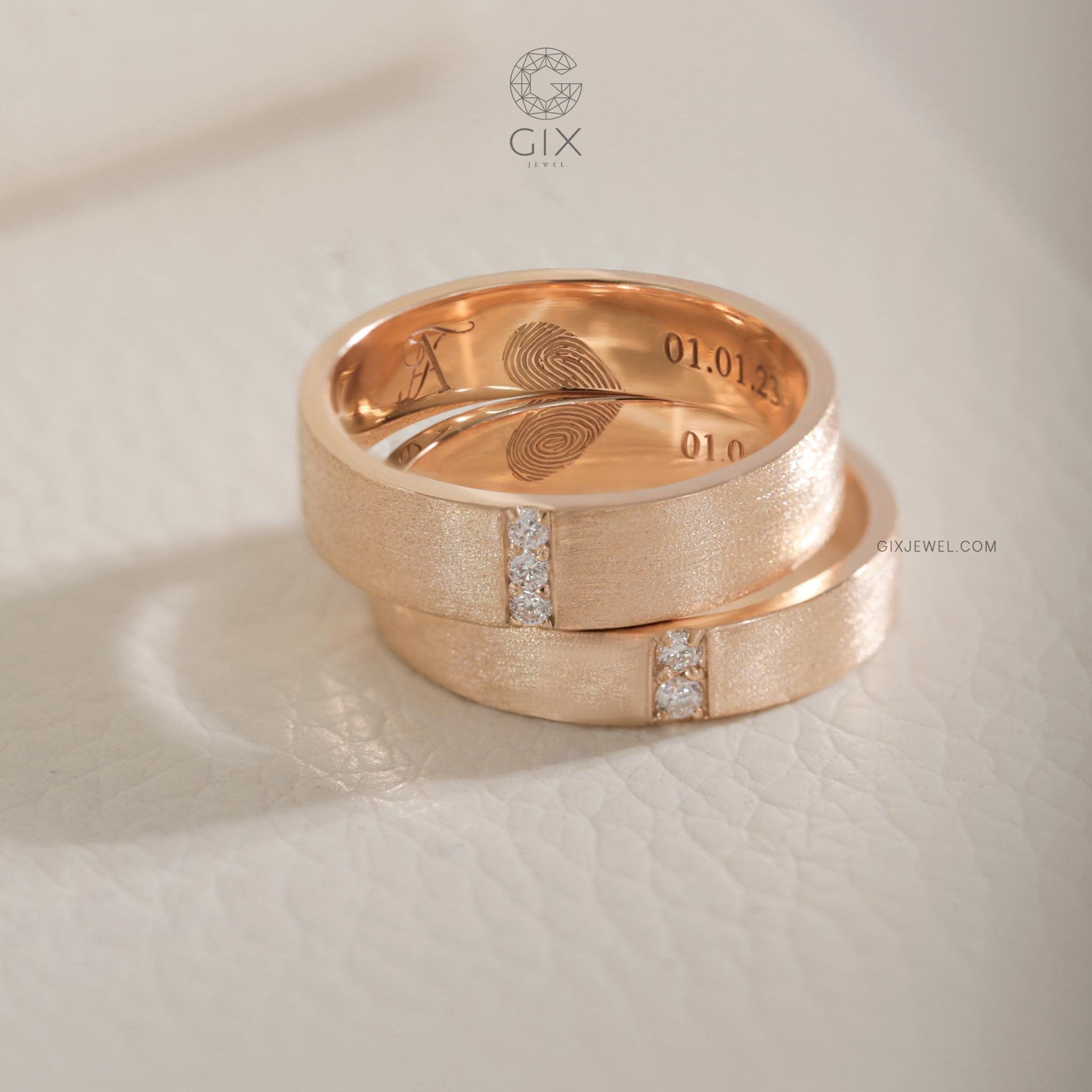 Nhẫn cưới vàng 14k in dấu vân tay đính kim cương Gix - GCR25050009