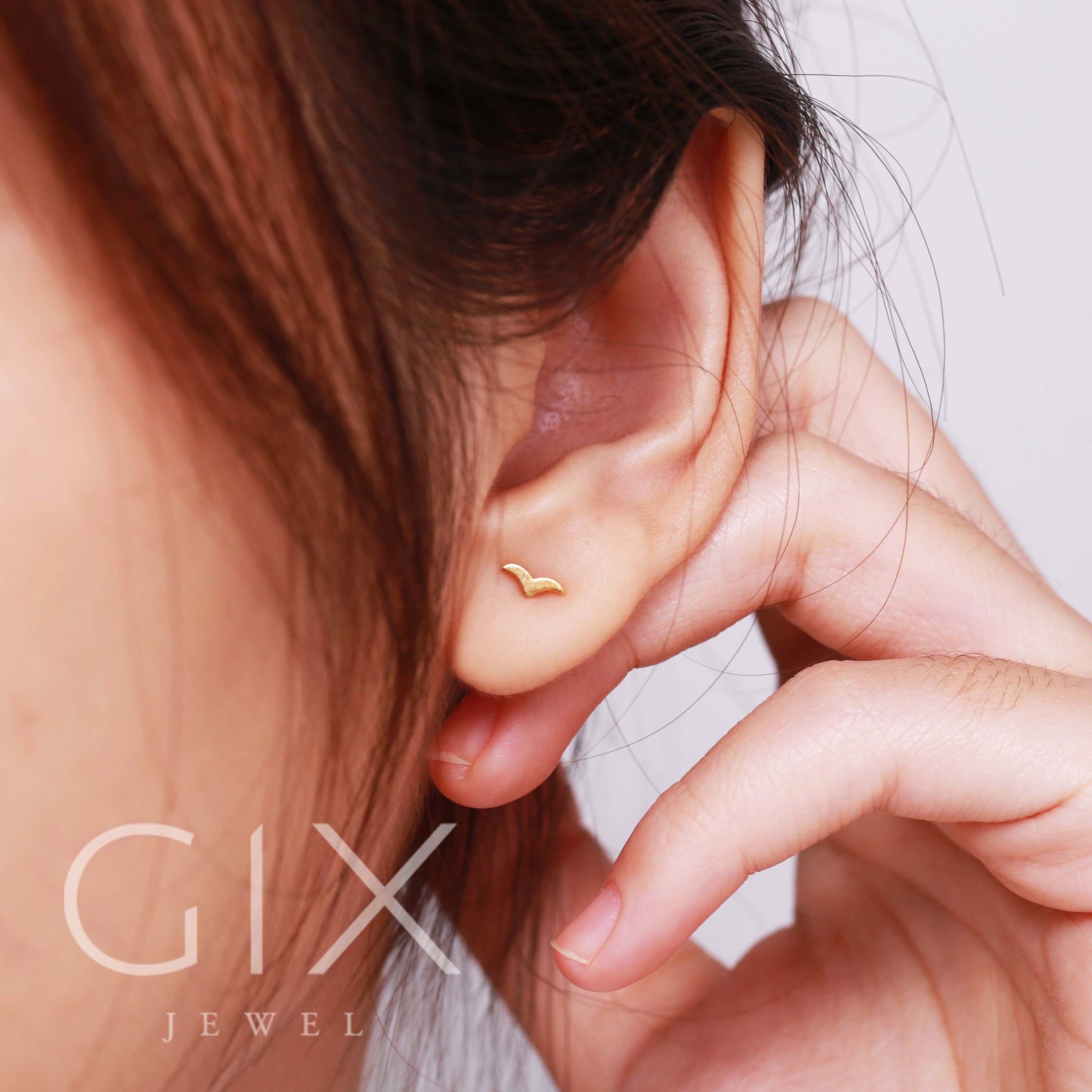 Bông tai cho bé sơ sinh vàng 18k bạc thật hình cánh chim dễ thương Gix