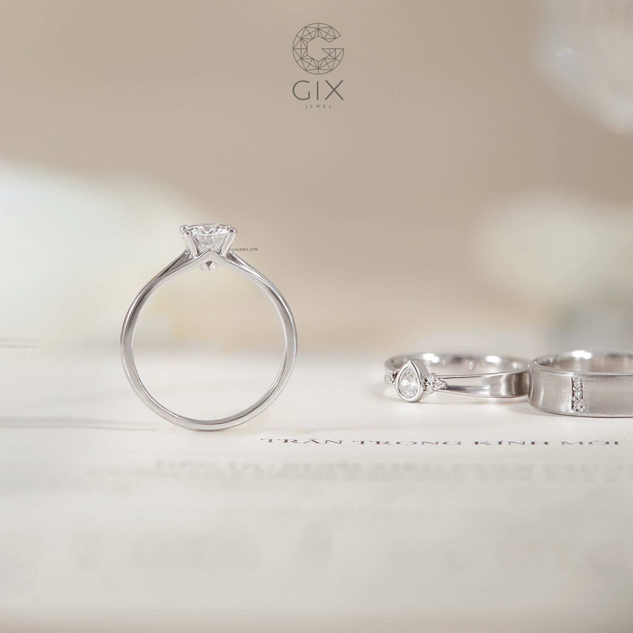 Nhẫn cầu hôn kim cương round vàng tây 10k 18k đẹp giá rẻ Gixjewelry