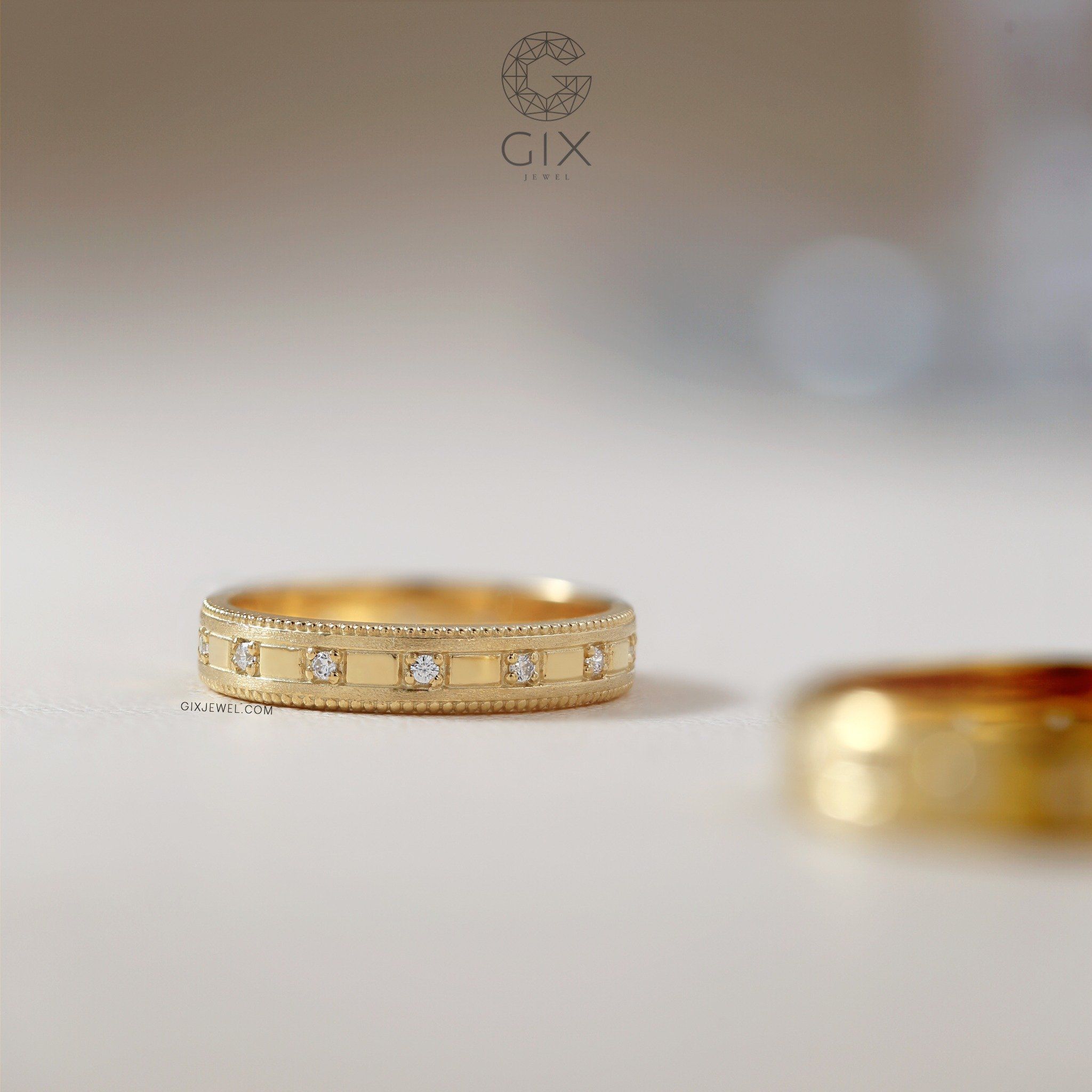 Nhẫn cưới vàng 18k kiểu mới đính kim cương tấm Gix - GCR25050065