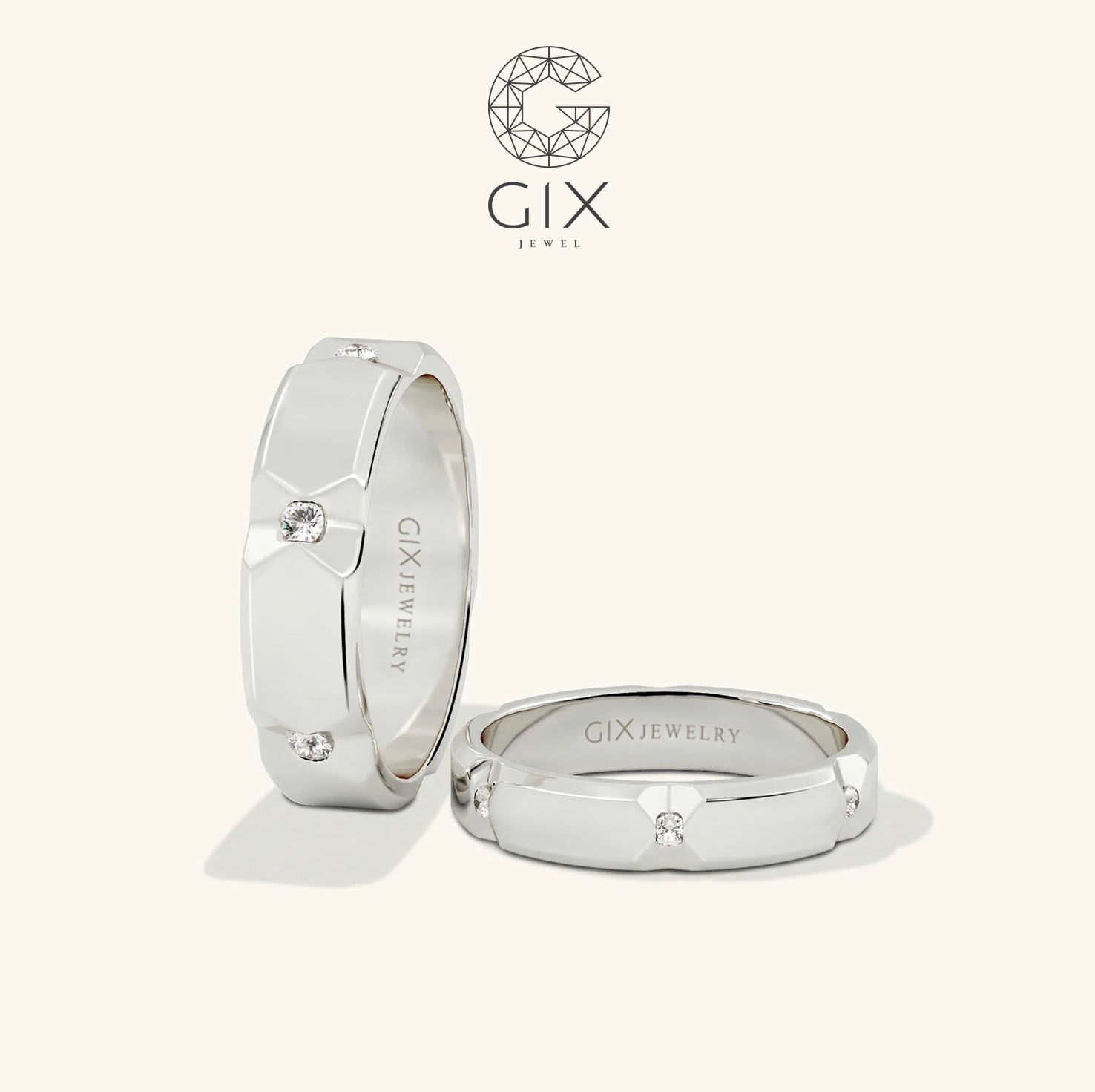 Nhẫn cưới vàng 18k đính Moissanite Gixjewel - GCR25050071