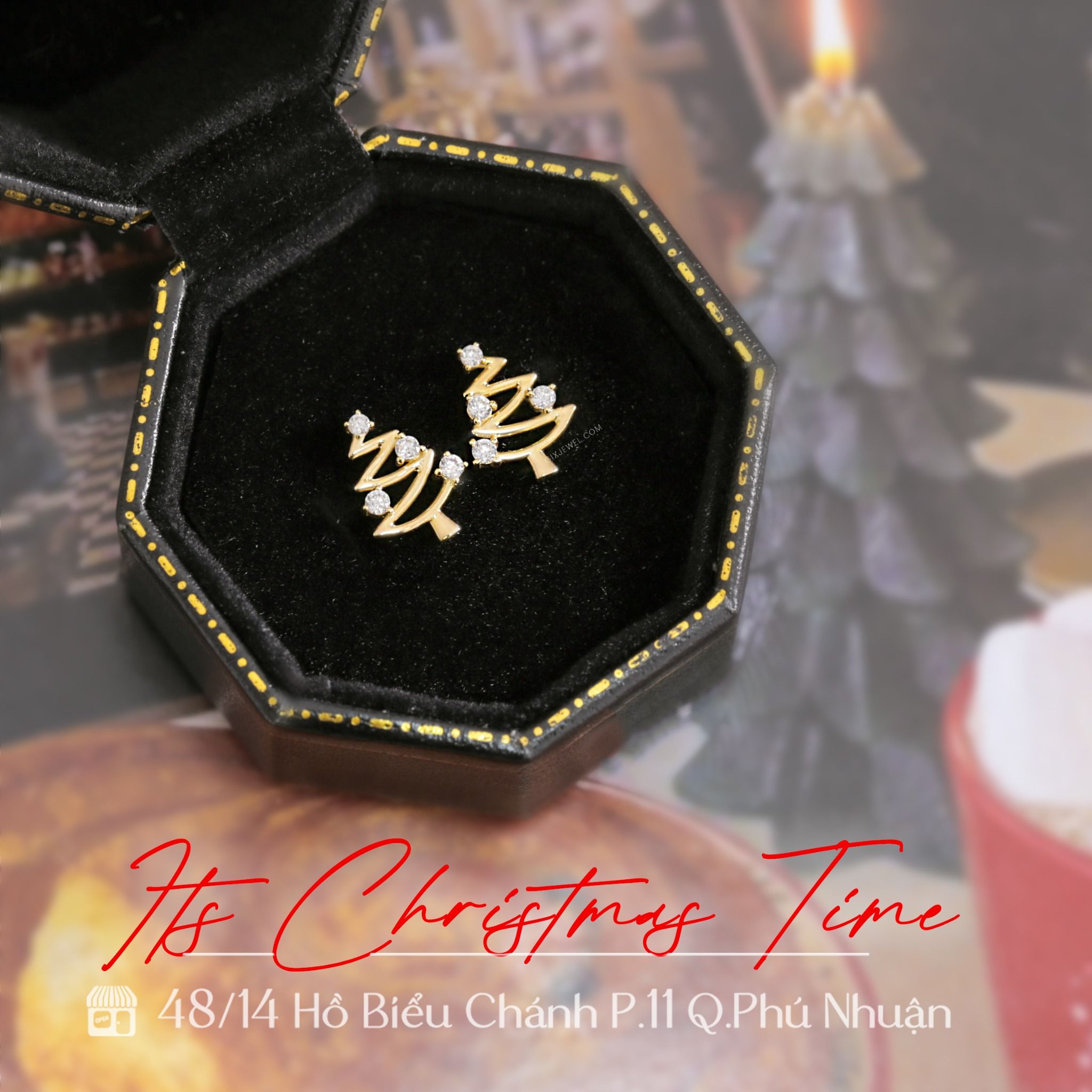 Bông tai cho bé gái sơ sinh cute bạc s925 mạ vàng trắng hình cây thông noel Gix Jewel