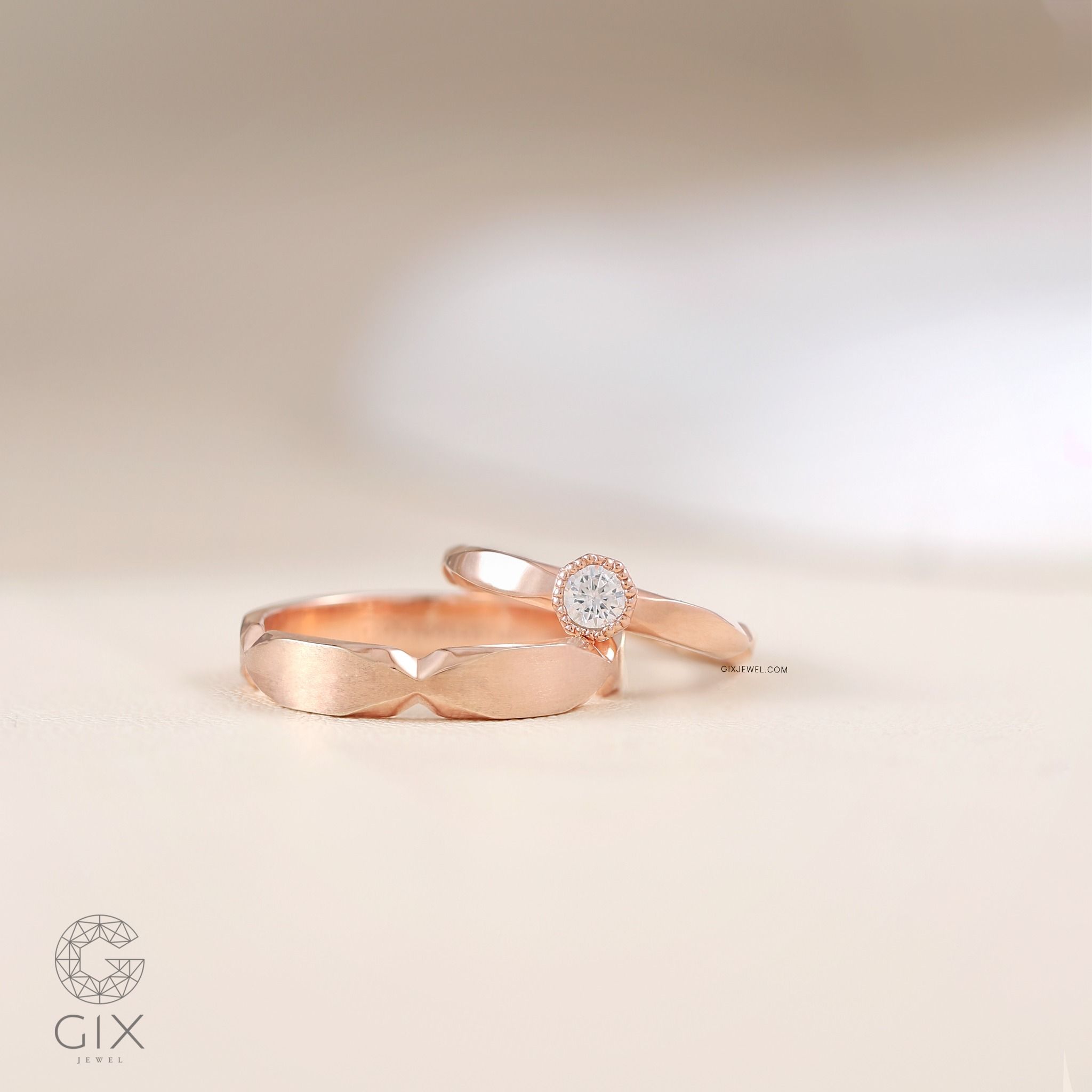 Nhẫn cưới vô cực thiết kế riêng vàng hồng 18k Gix Jewel đính full kim cương thiên nhiên cao cấp khắc tên