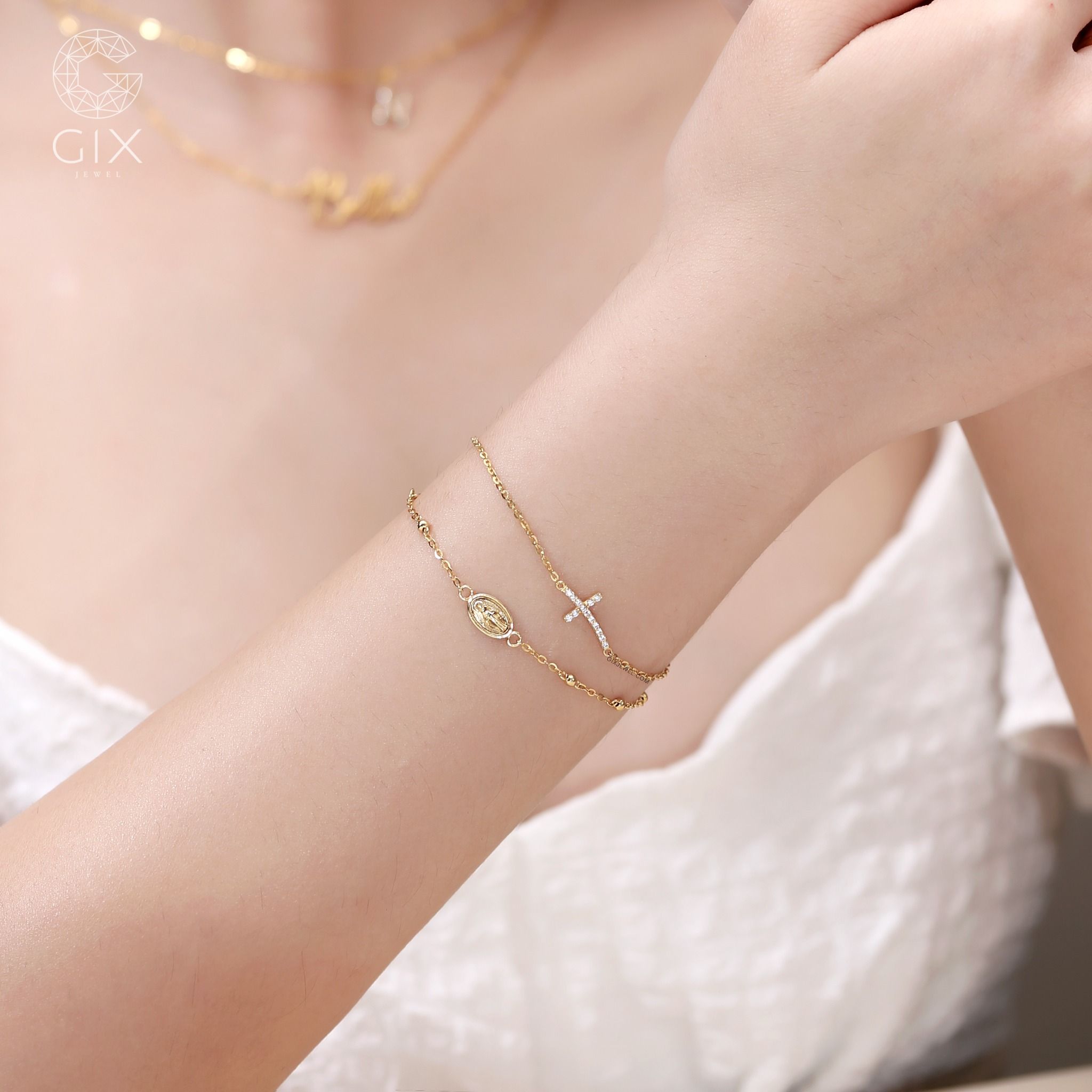 Lắc tay thánh giá vàng 18k nữ bạc 925 đơn giản đẹp giá rẻ Gix Jewel
