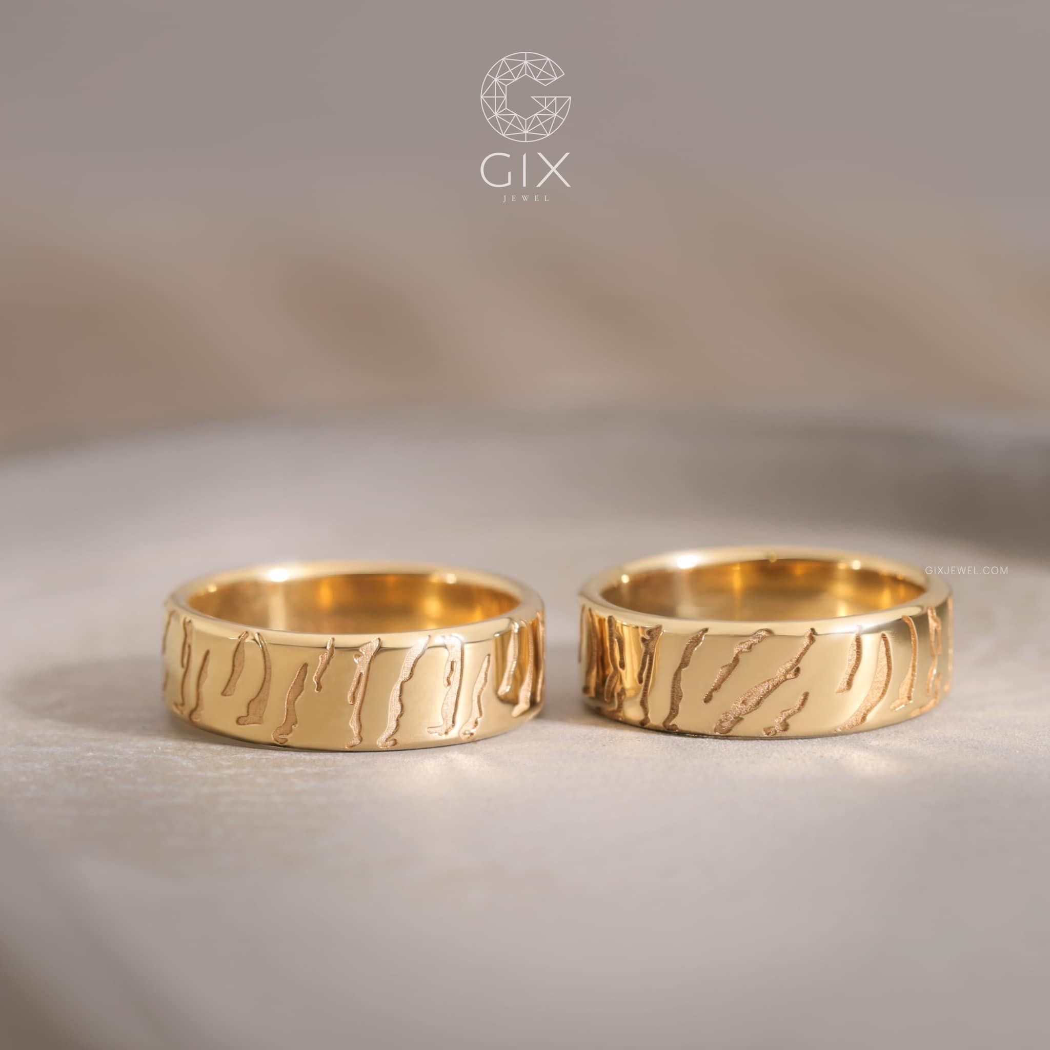 Nhẫn Cưới Vàng 14k Bản To Khắc Hoa Văn Gix Jewel - GCR25050127