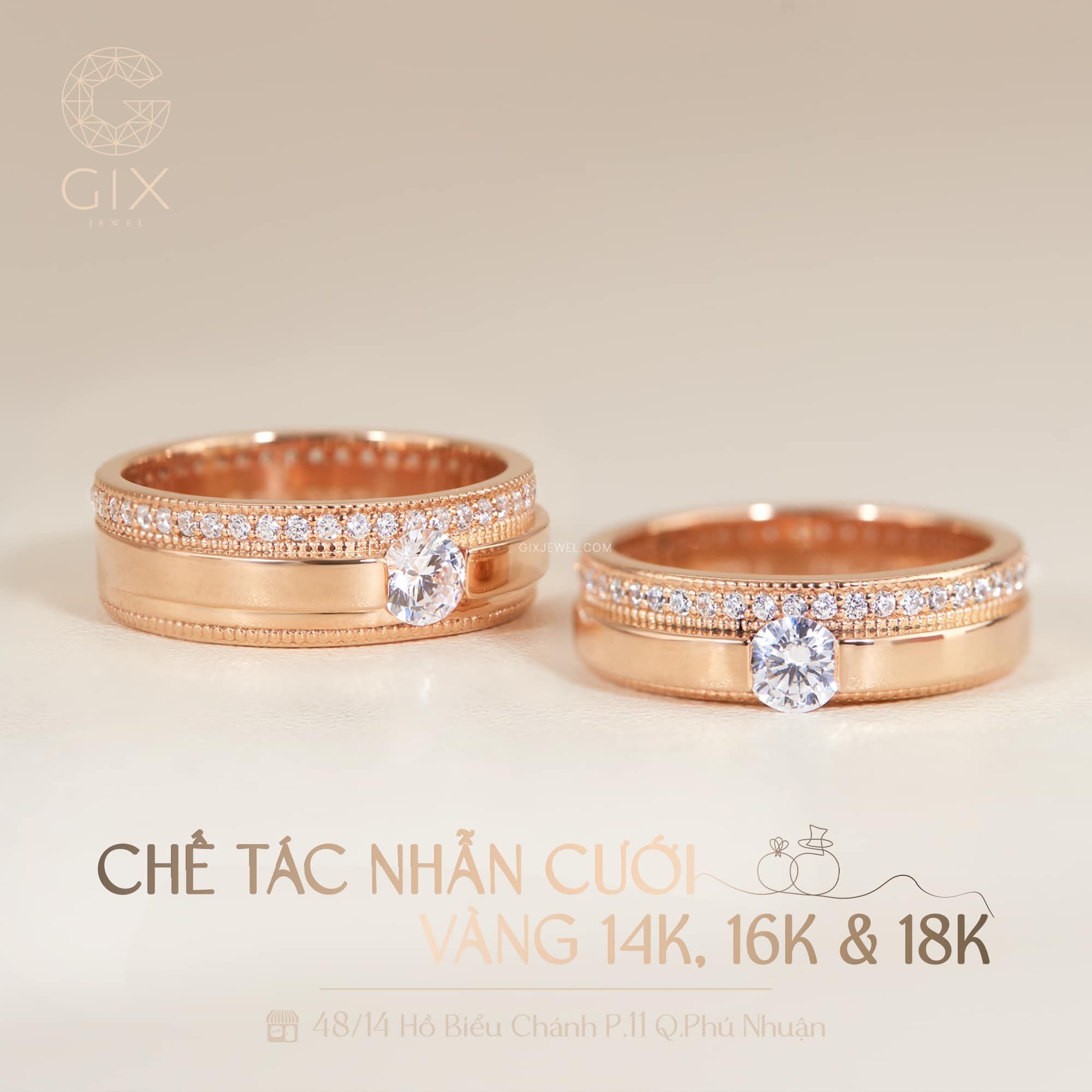 Nhẫn Cưới Đẹp Vàng 610 Thời Trang Kiểu Mới Đính Đá Moissanite Gix Jewel - GCR25050128