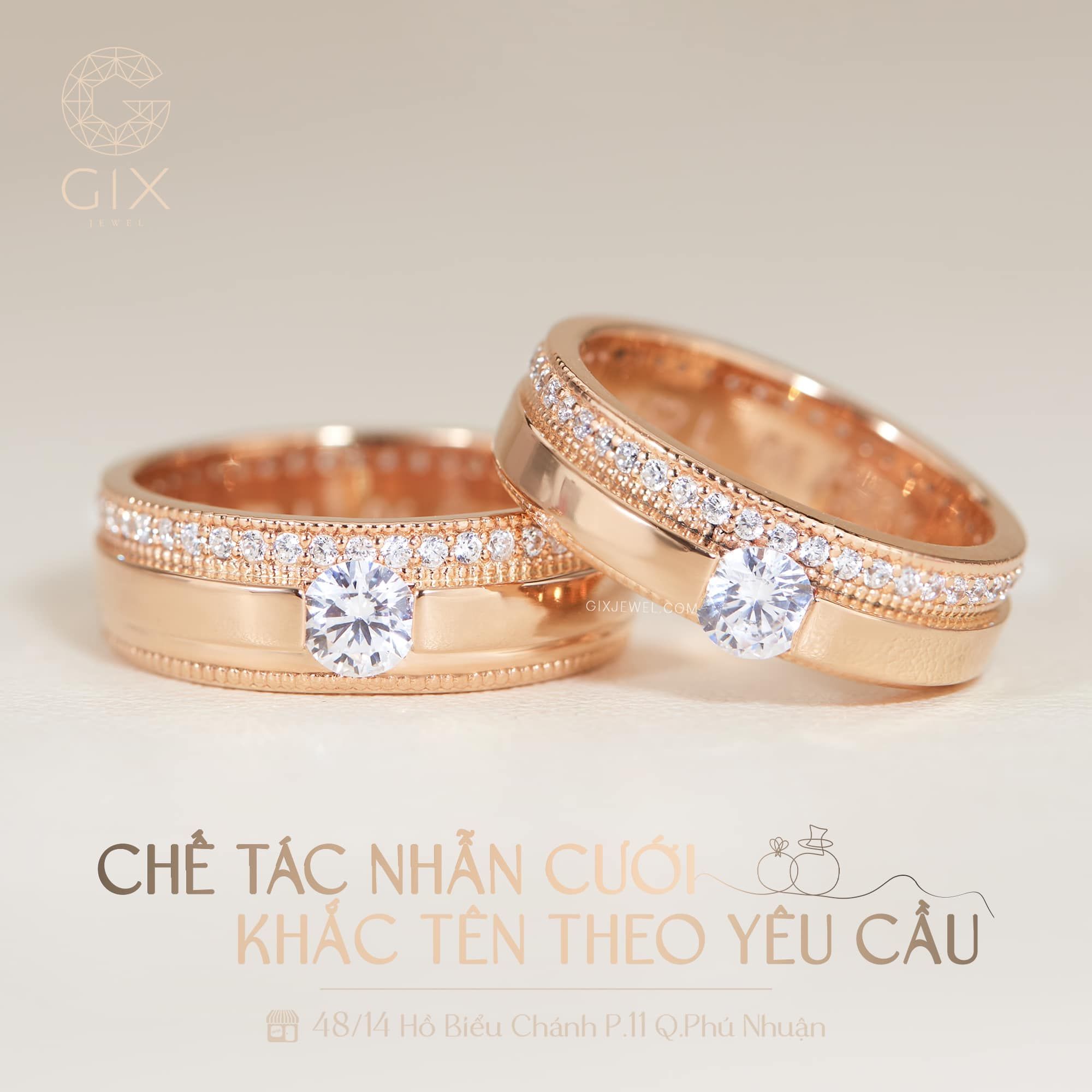 Nhẫn Cưới Đẹp Vàng 610 Thời Trang Kiểu Mới Đính Đá Moissanite Gix Jewel - GCR25050128