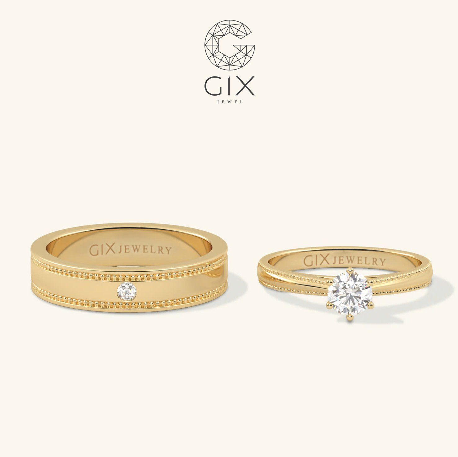 Nhẫn Cưới Vàng 10K Đính Kim Cương Đẹp Gix Jewel - GCR25050045