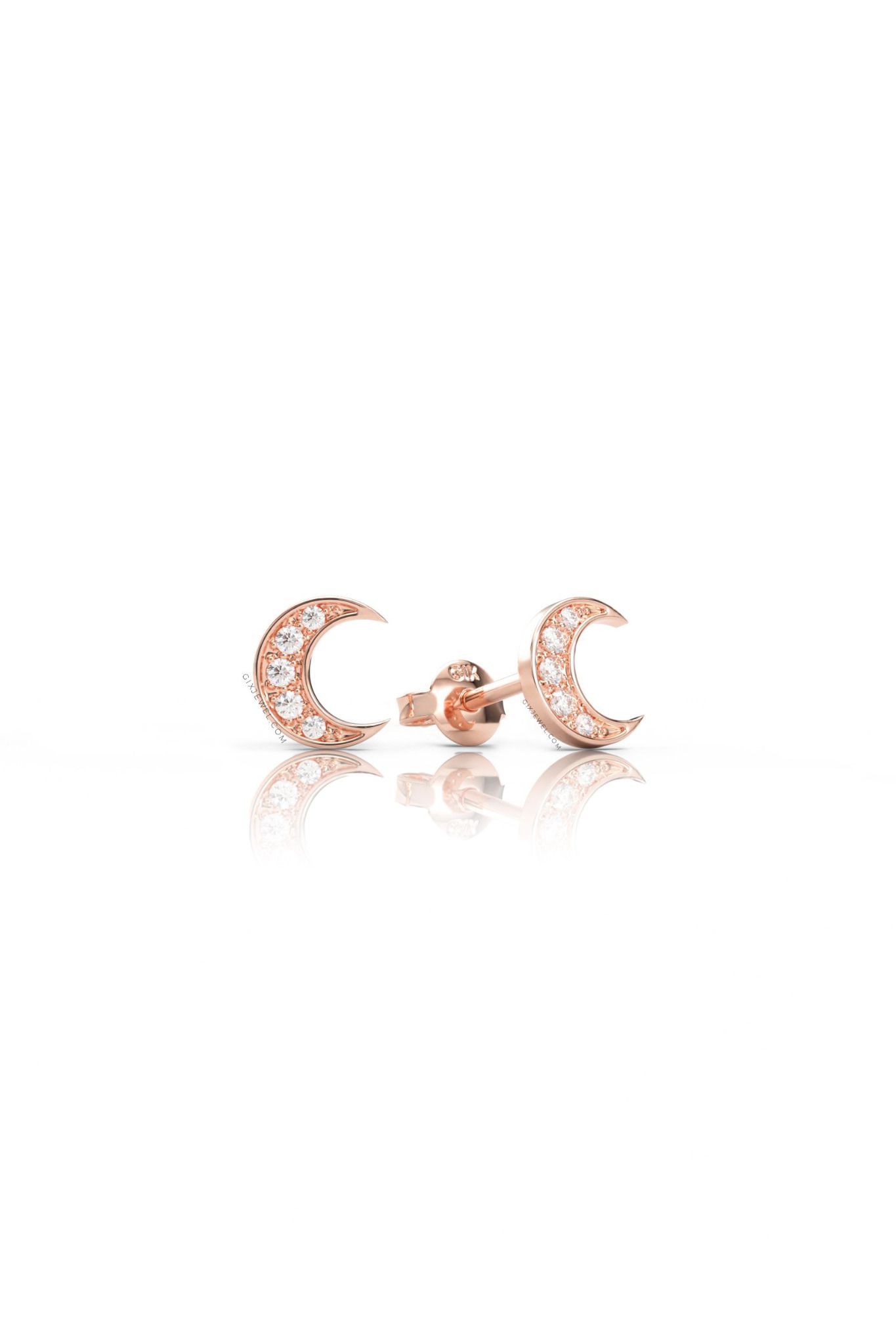 Bông tai đẹp bạc cho bé mạ vàng 18k hình mặt trăng đính đá Moissanite Gix Jewel
