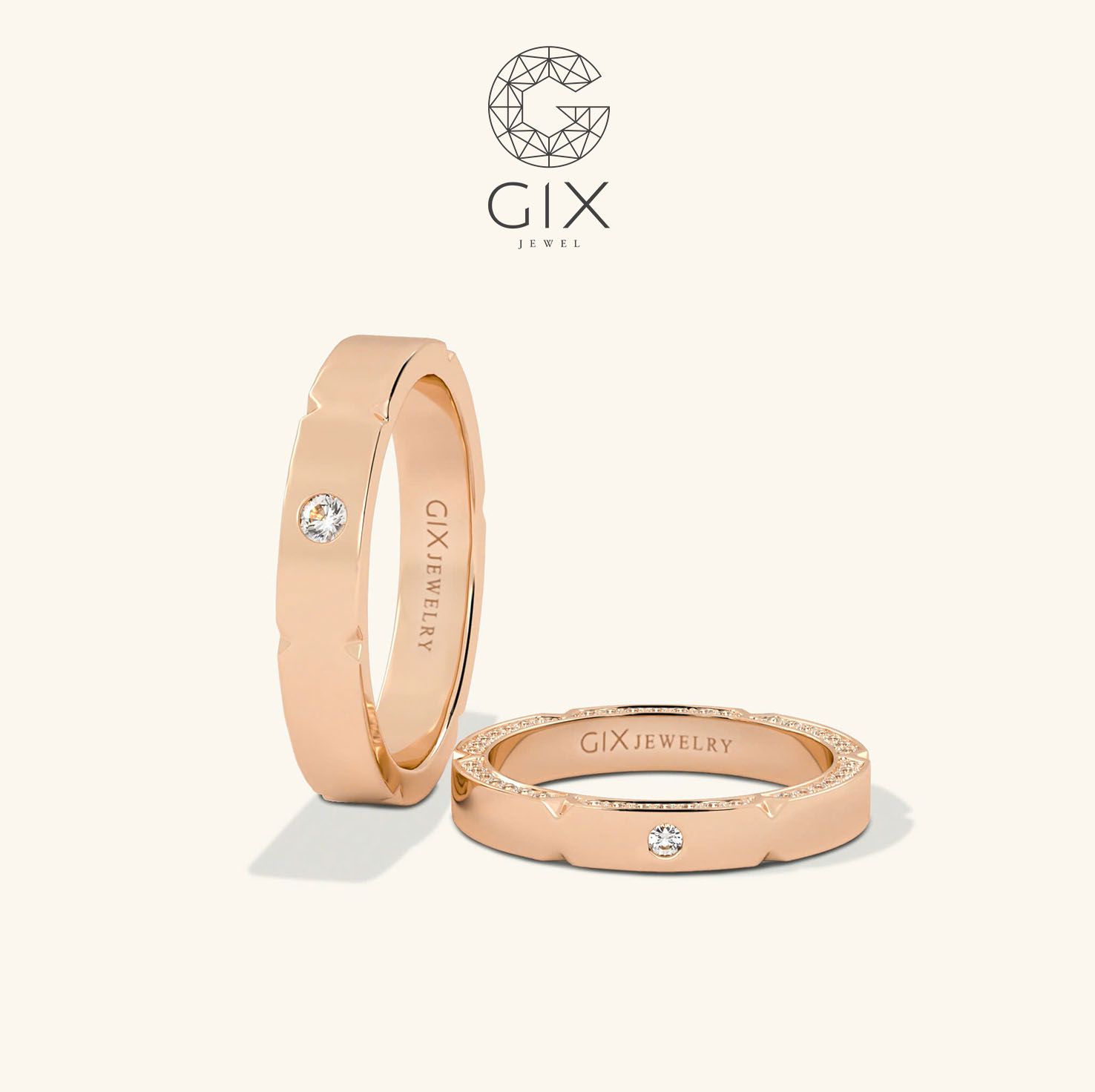 Nhẫn cưới nam nữ đẹp vàng trắng 18k đính kim cương đơn giản sang trọng Gix Jewel